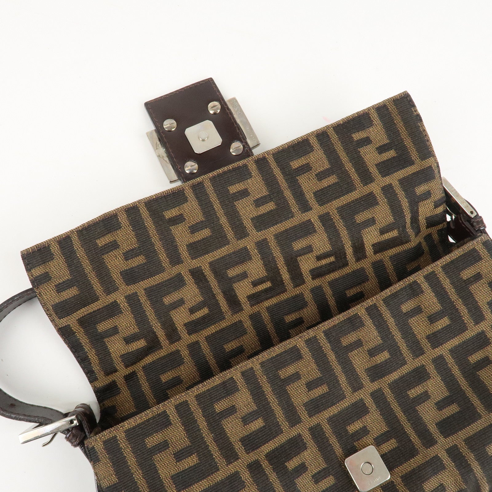 FENDI Zucca Mamma Baguette Canvas Shoulder Bag Brown Black 26424 Used