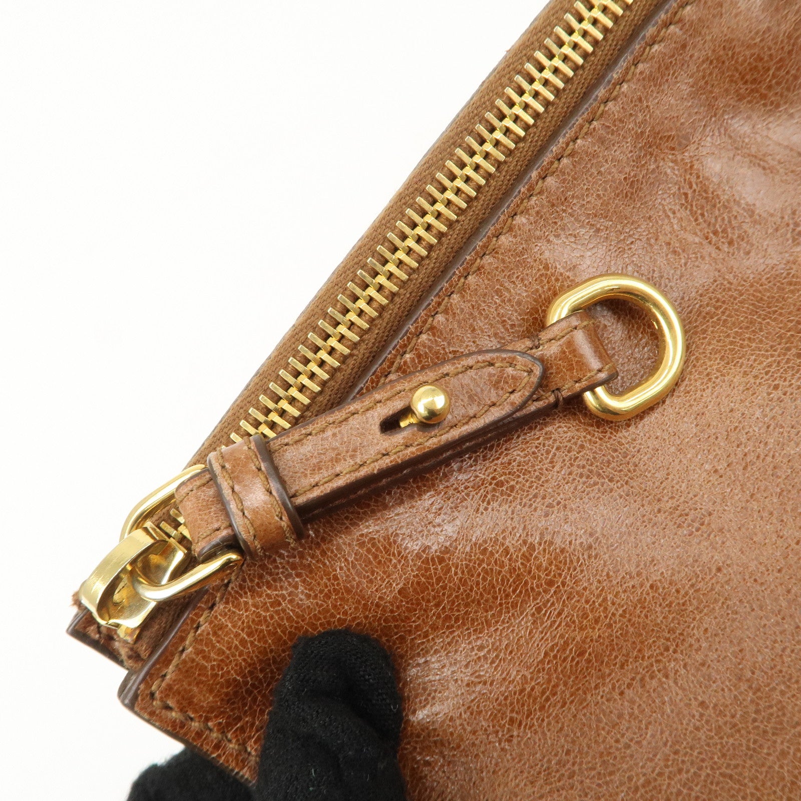 MIU MIU Leather 2Way Bag Shoulder Bag Hand Bag Brown Used
