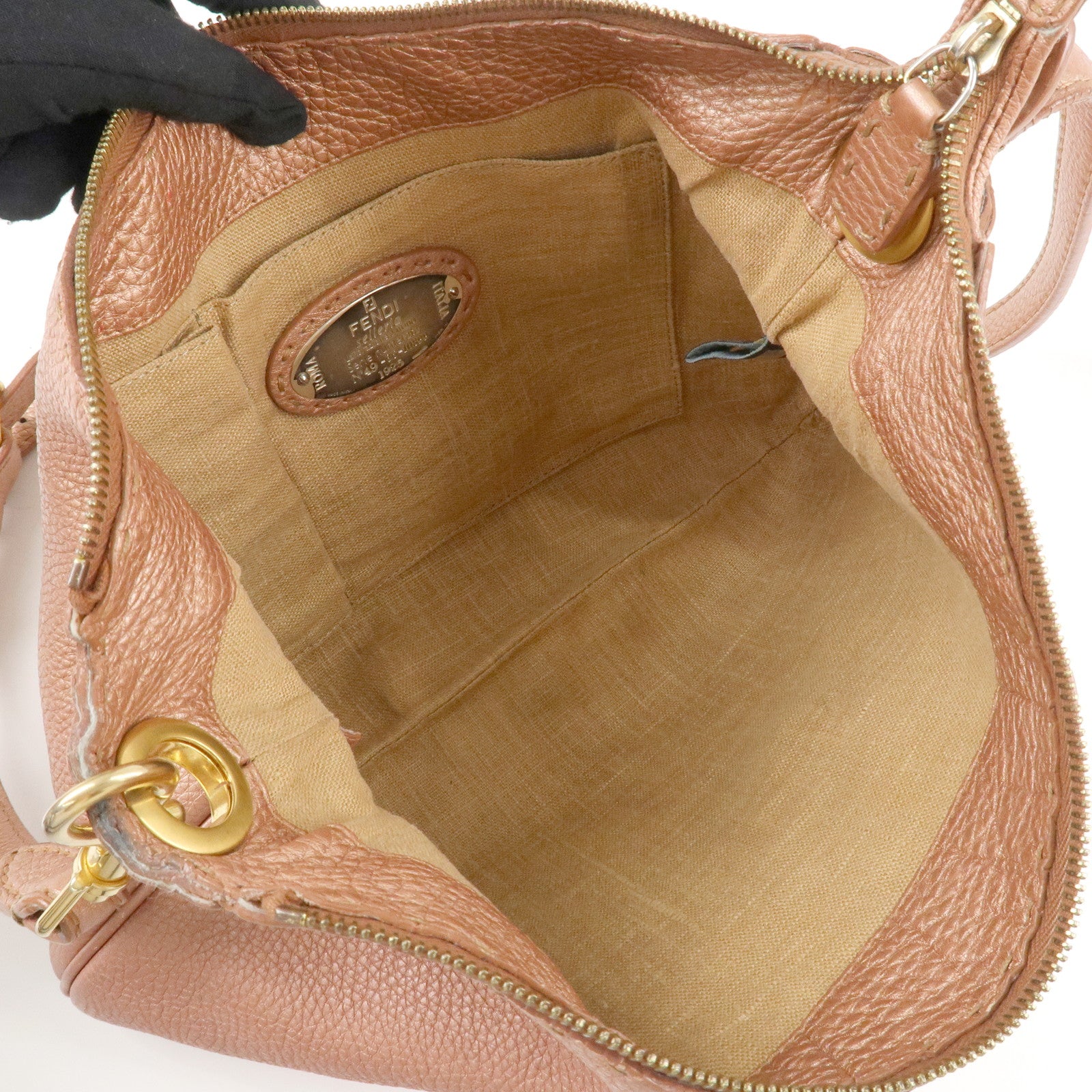 FENDI Zucca Canvas Leather Shoulder Bag Brown Black 8BT146 Used