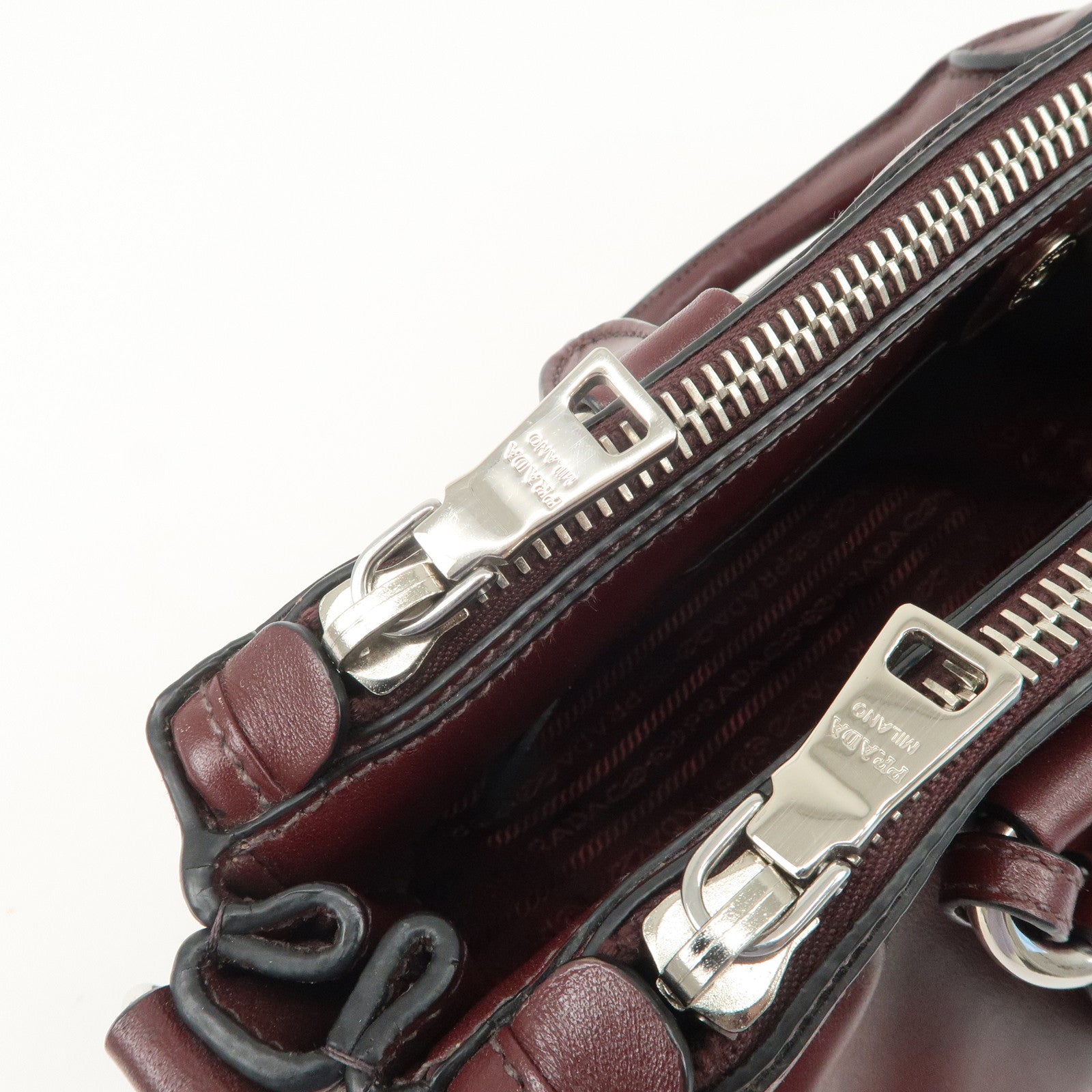 PRADA Leather 2Way Bag Hand Bag Shoulder Bag Bordeaux BN2866 Used