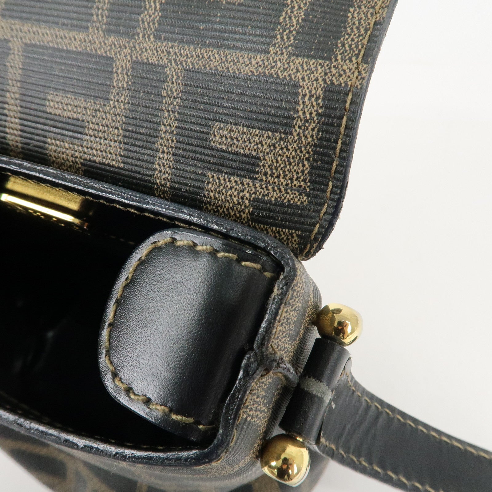 FENDI Zucca Logo Print PVC Leather Shoulder Bag Black Brown Used