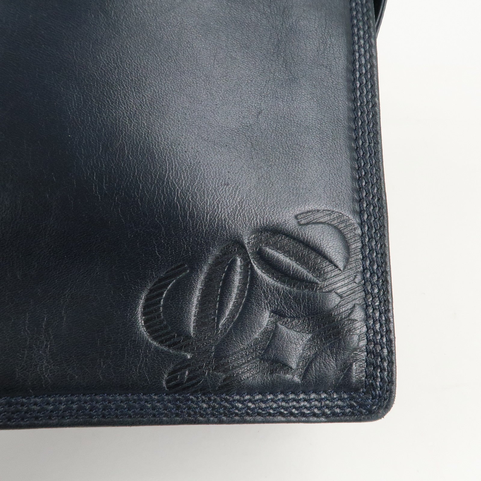 LOEWE Anagram Leather Shoulder Bag Navy Used