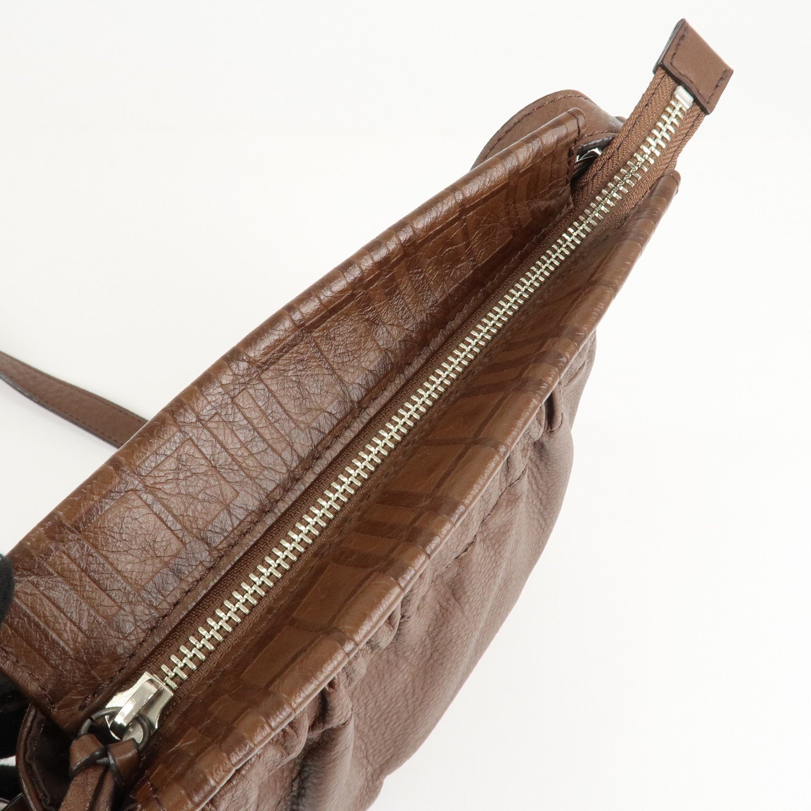 BURBERRY Leather Shoulder Bag Brown Silver Hardware Used