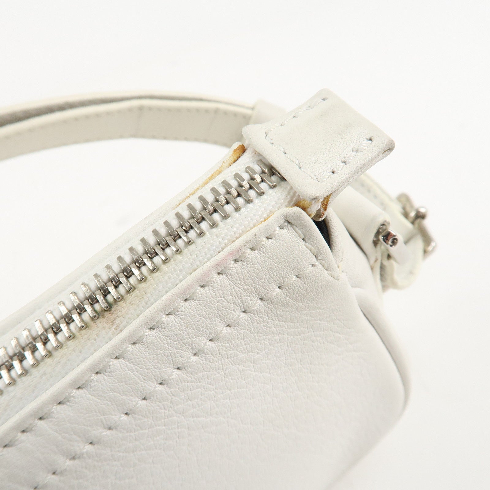 Christian Dior Canvas Leather Logo Charm Hand Bag White Used