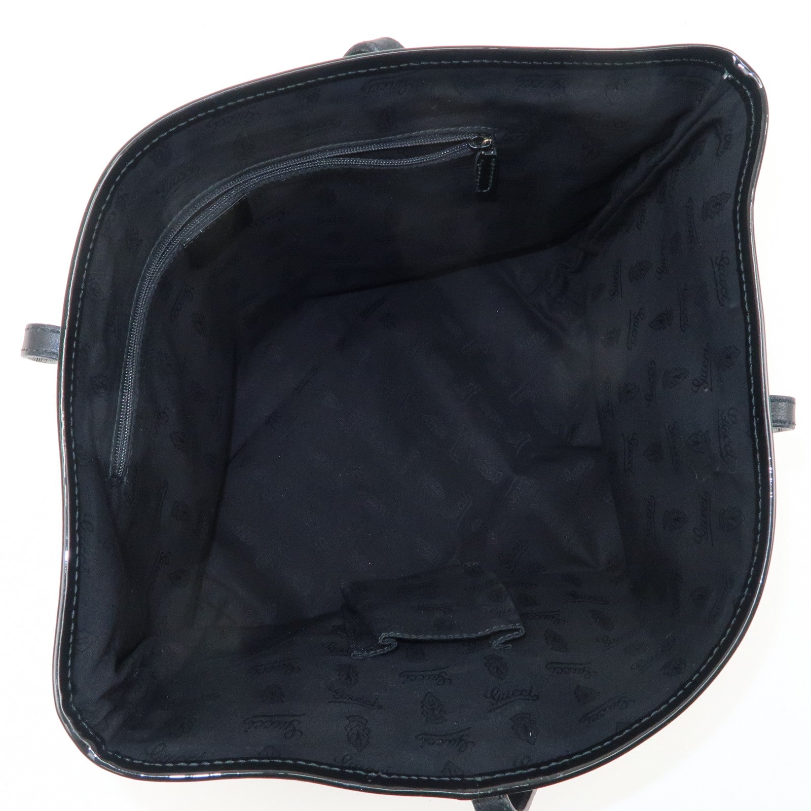 GUCCI GG Canvas Patent Leather Tote Bag Hand Bag Black 211976 Used