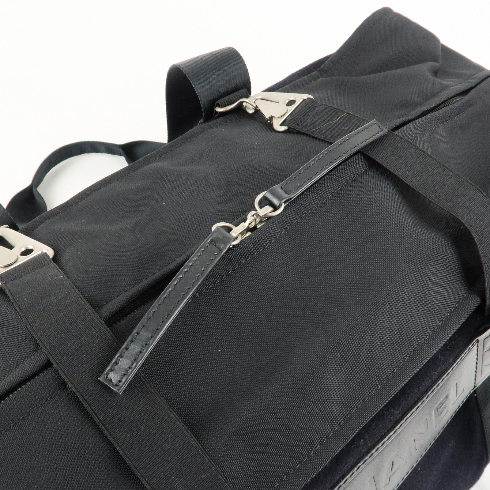 CHANEL Sports Line Felt Nylon Leather Boston Bag Black Used