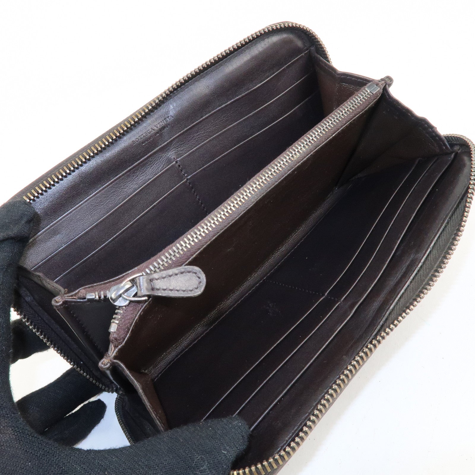 BOTTEGA VENETA Set of 2 Intrecciato Leather Zip Around Wallet Used