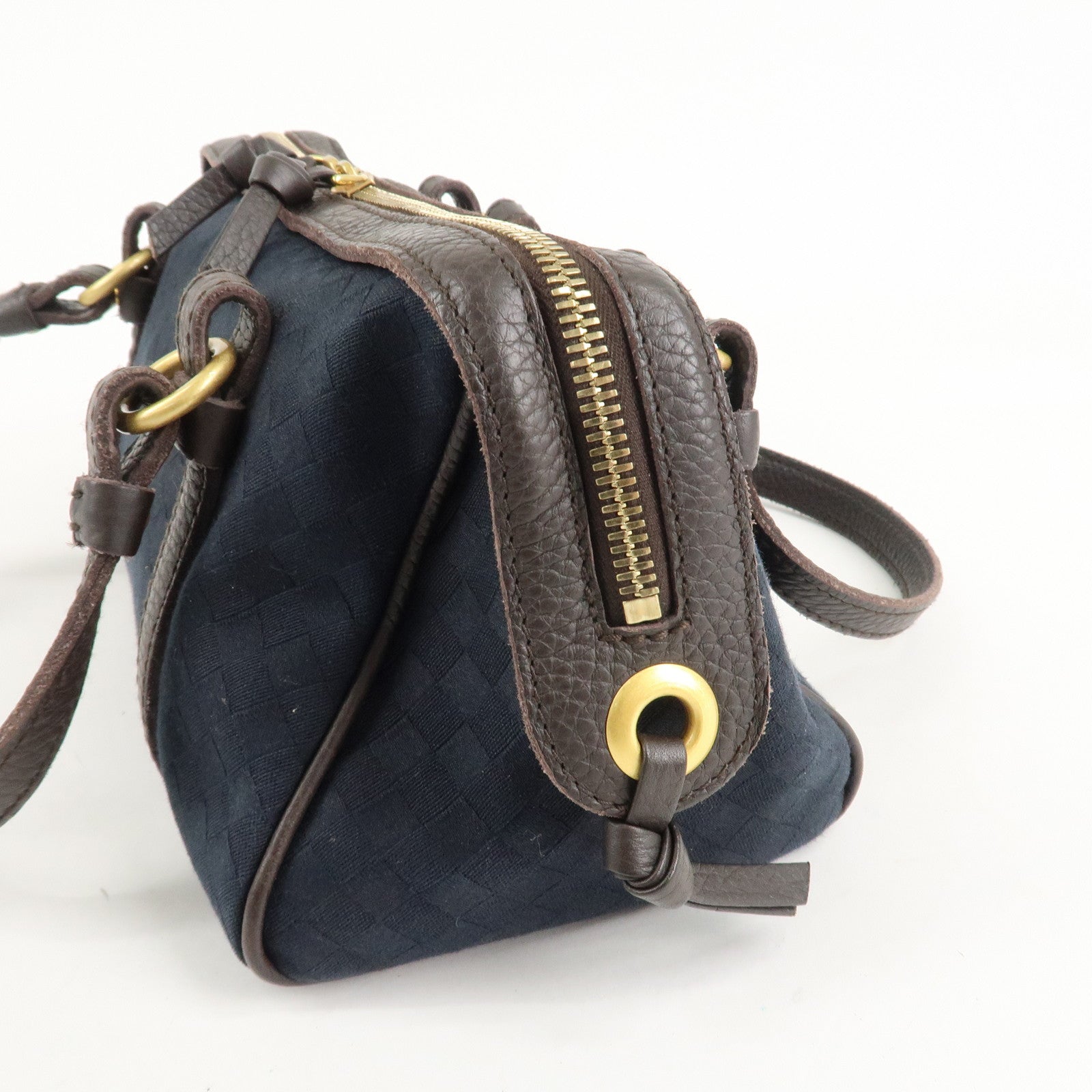 BOTTEGA VENETA Intrecciato Canvas Leather Mini Boston Bag 142470 Used