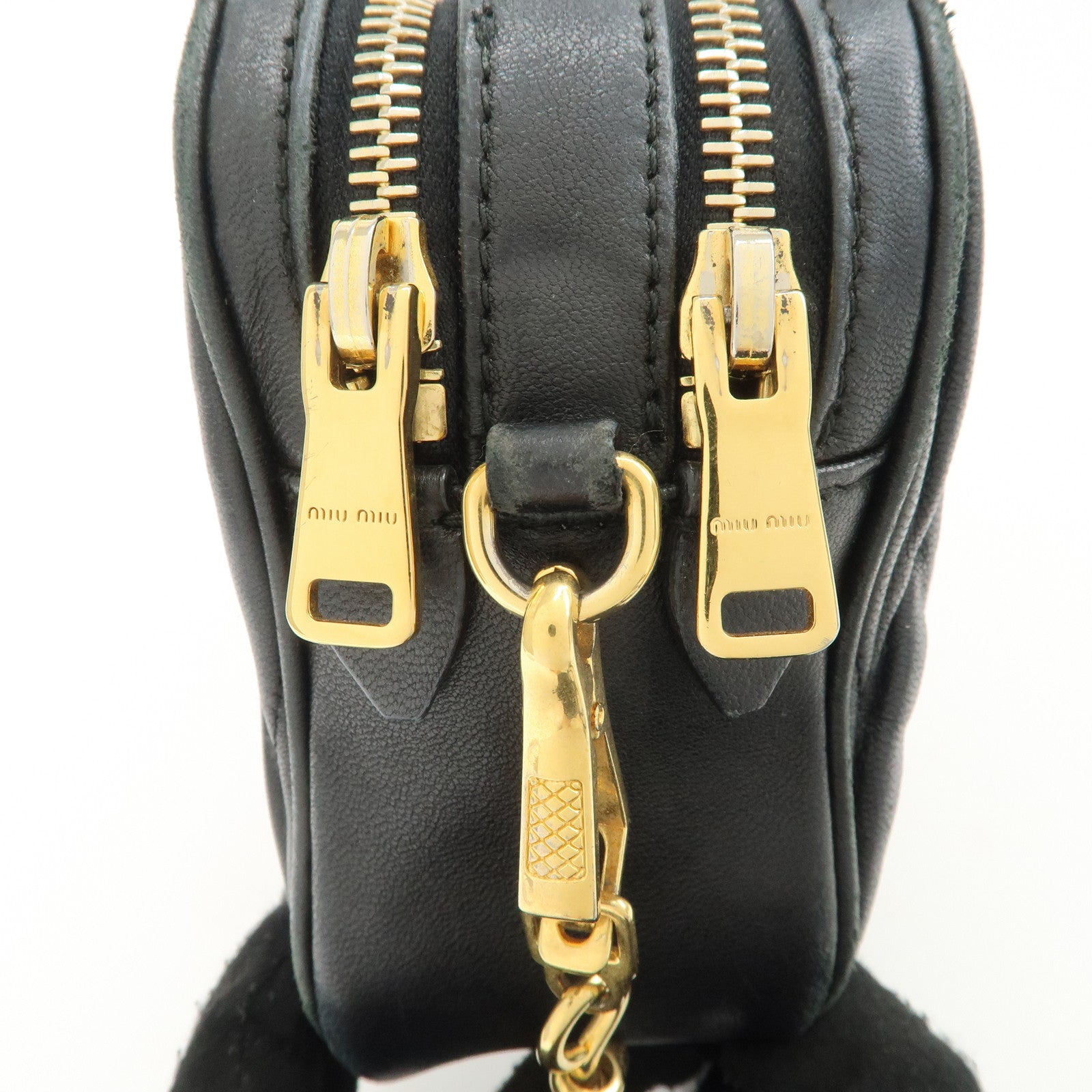MIU MIU Matelasse Leather Shoulder Bag Black Used