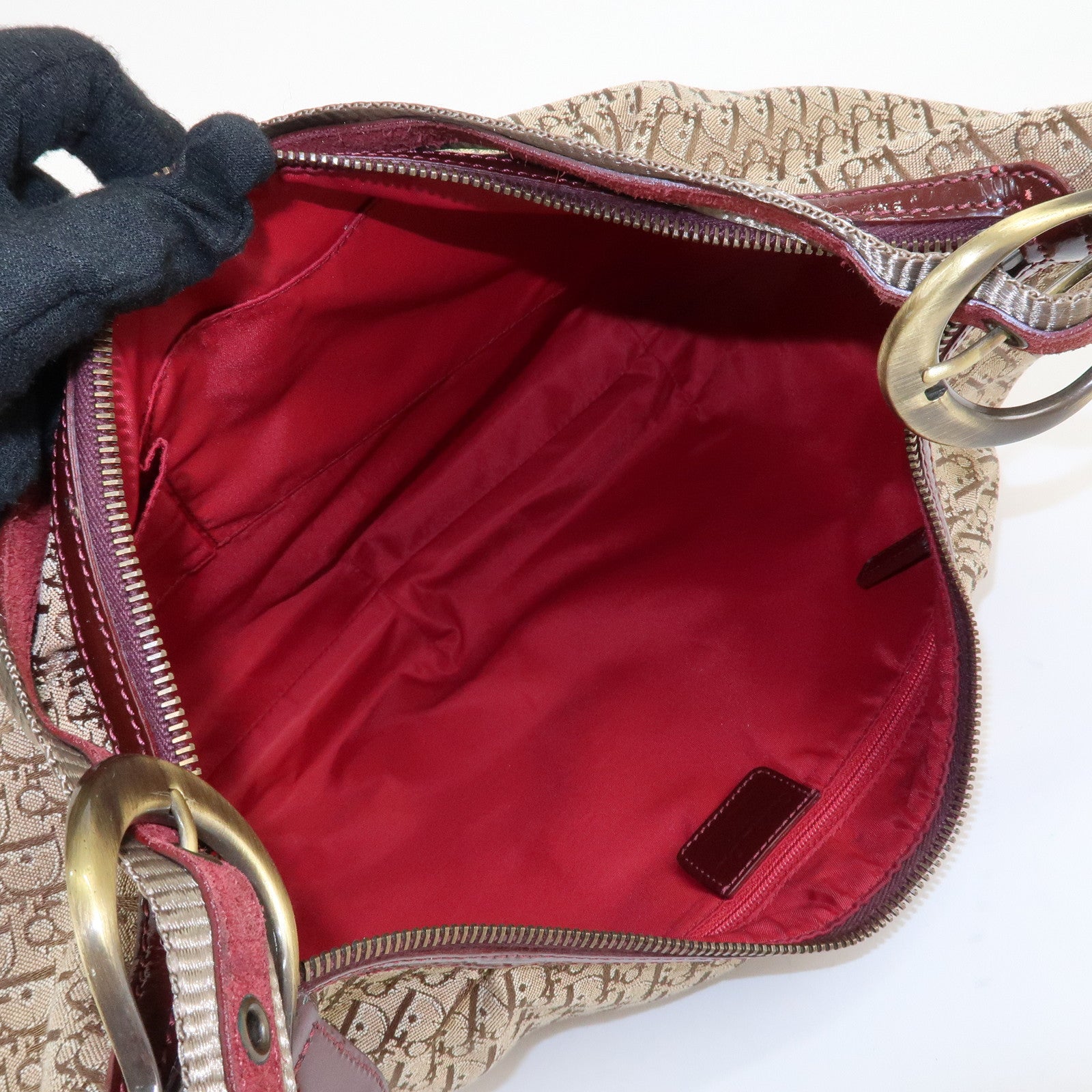 Christian Dior Trotter Canvas Patent Leather Suede Shoulder Bag Used