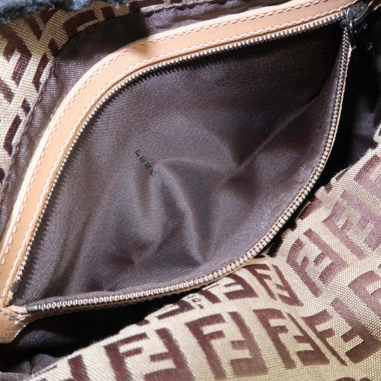 FENDI Zucchino Canvas Leather Shoulder Bag Beige 8BR003 Used