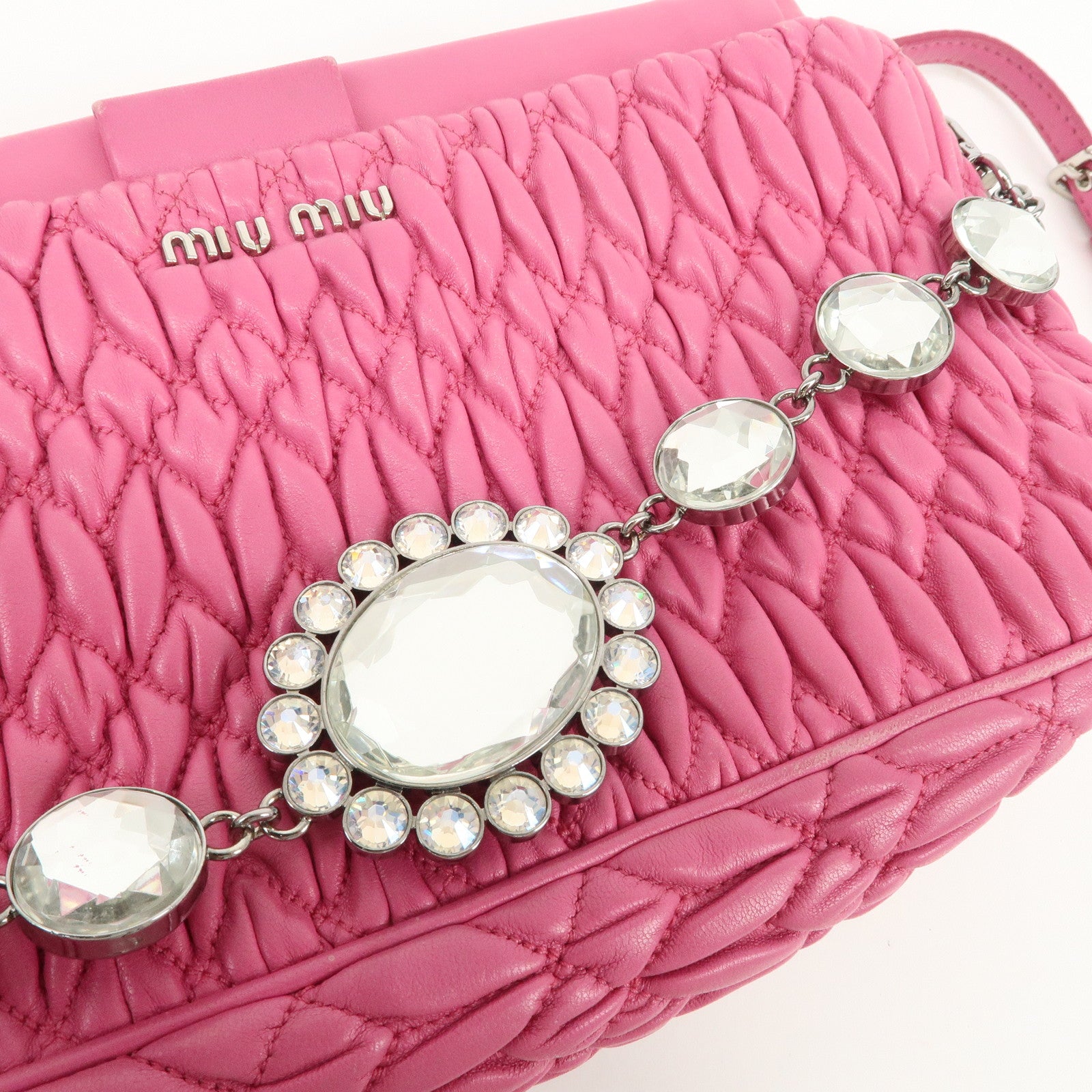 MIU MIU Matelasse Leather Bijou Shoulder Bag Hand Bag Pink Used