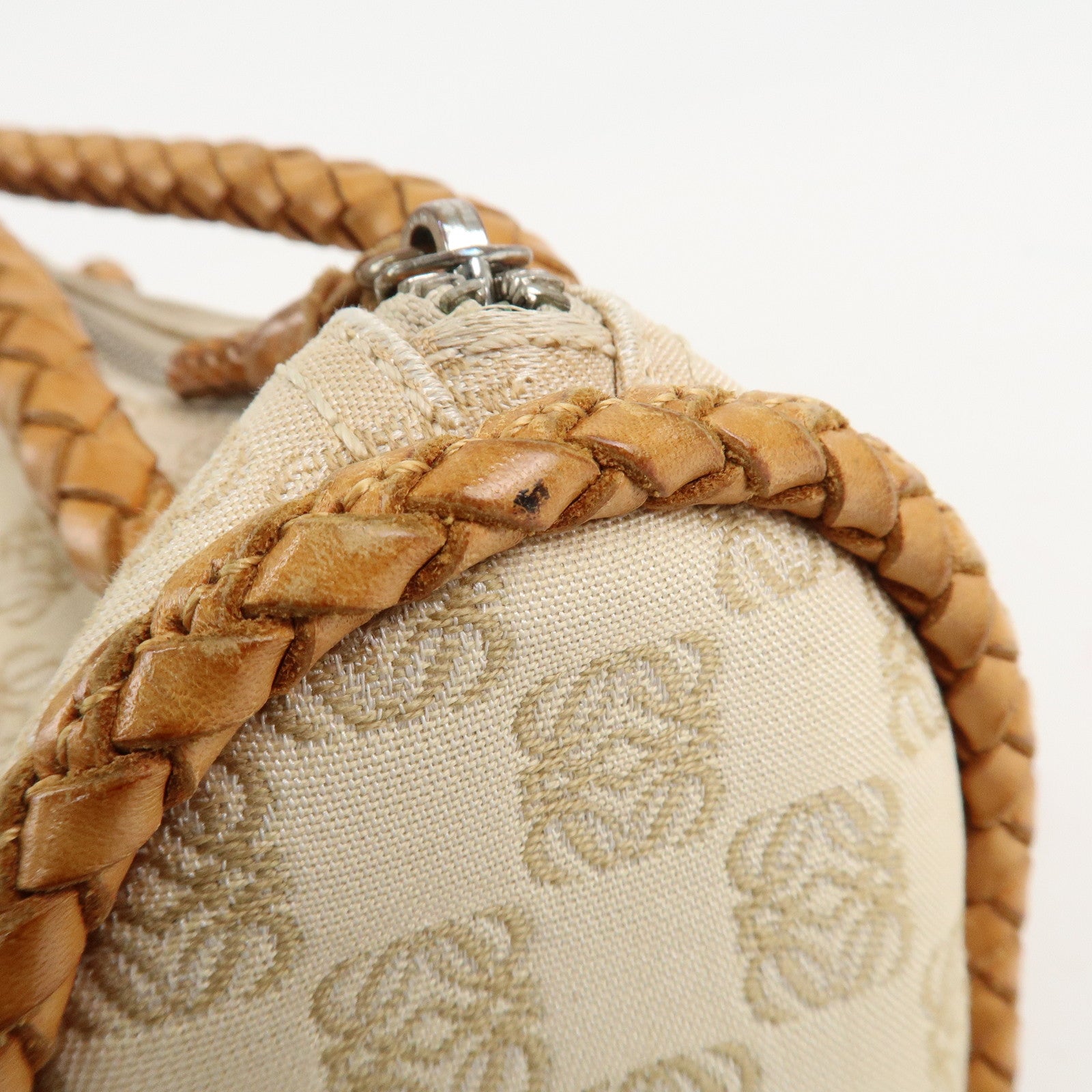 LOEWE Anagram Canvas Leather Shoulder Bag Boston Bag Beige Brown Used