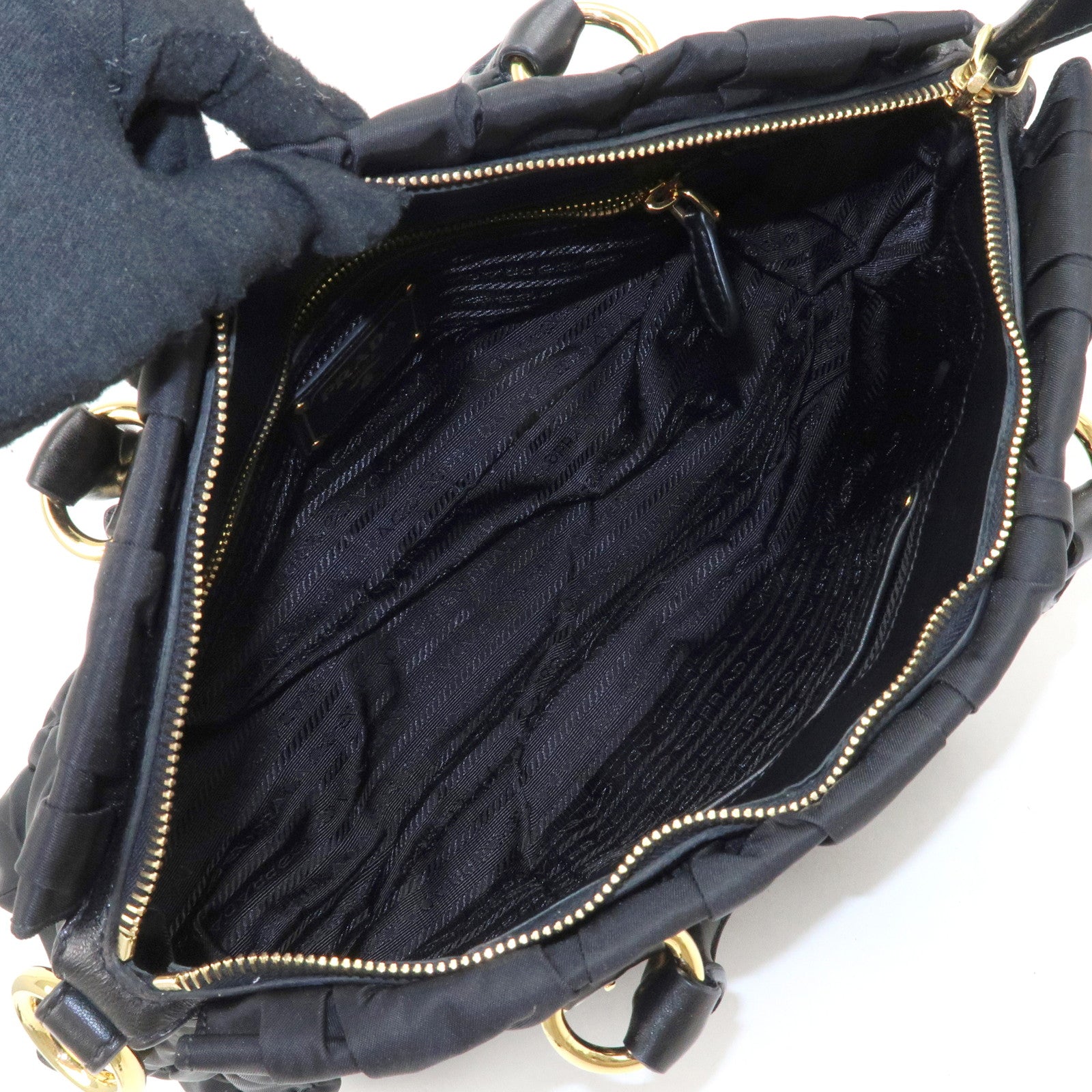 PRADA Logo Nylon Leather 2Way Bag Hand Bag Black NERO BN1407 Used