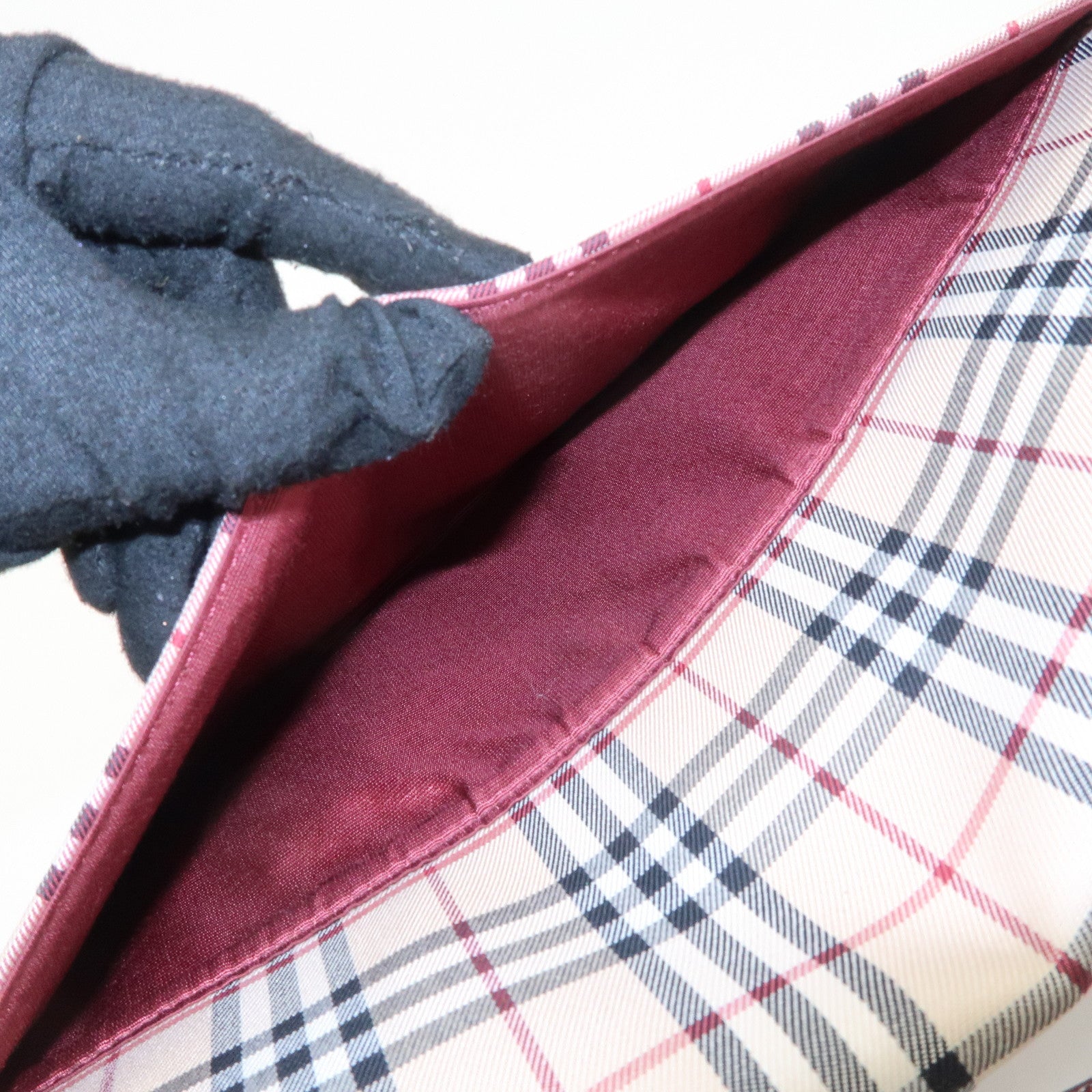 BURBERRY Canvas Leather Nova Plaid Shoulder Bag Hand Bag Bordeaux Used