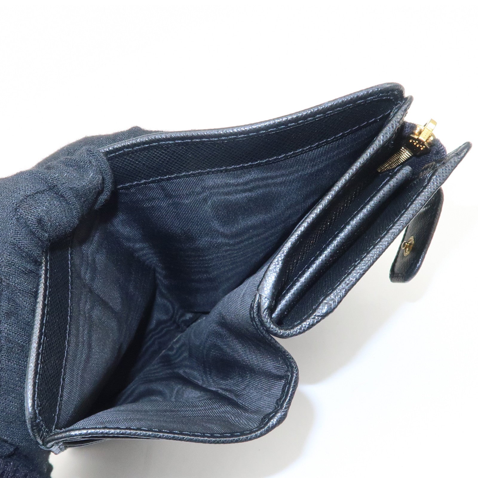 PRADA Saffiano Leather Bi-Fold Wallet Purse Black 1ML225 Used