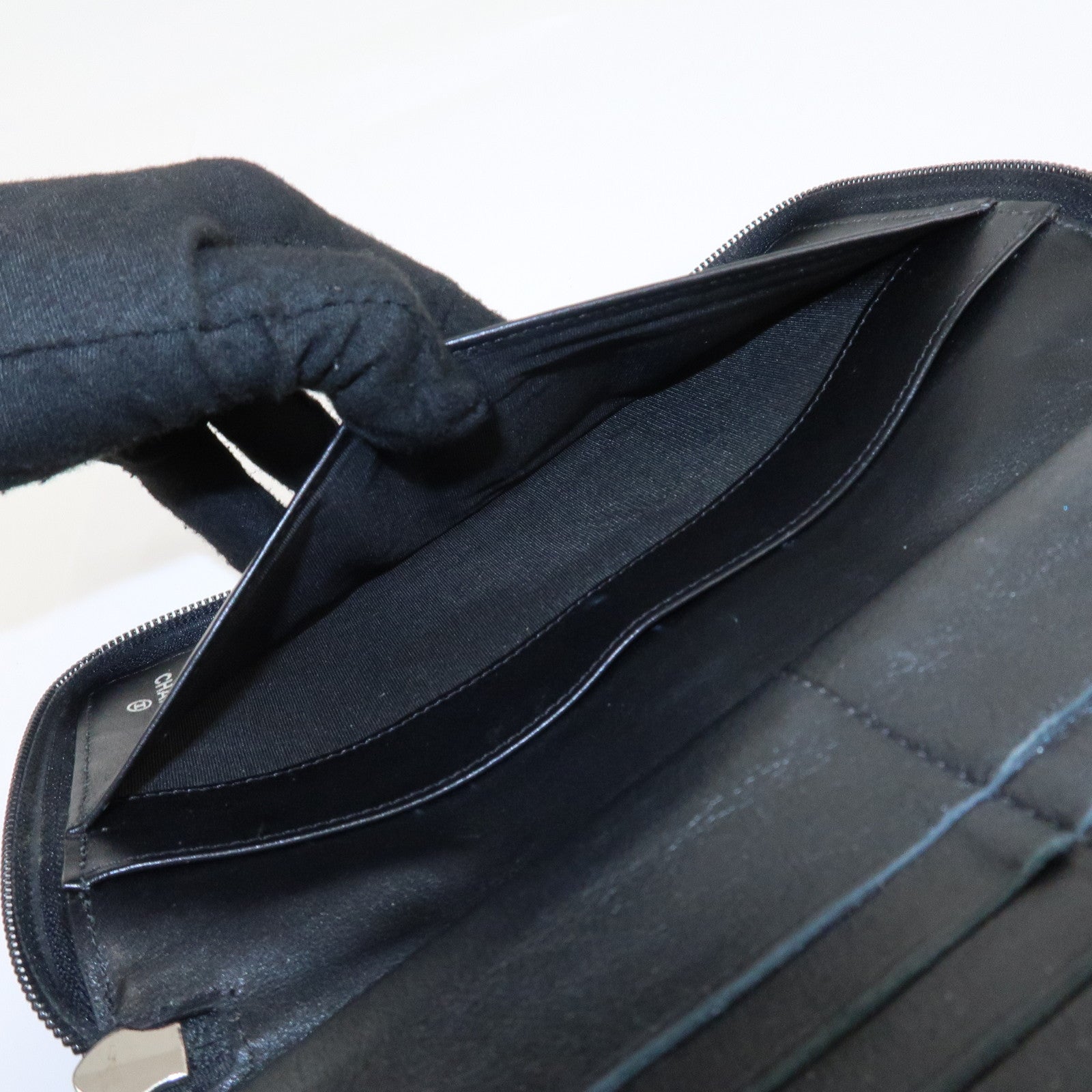 CHANEL COCO Mark Caviar Skin Zippy Long Wallet Black A50071 Used