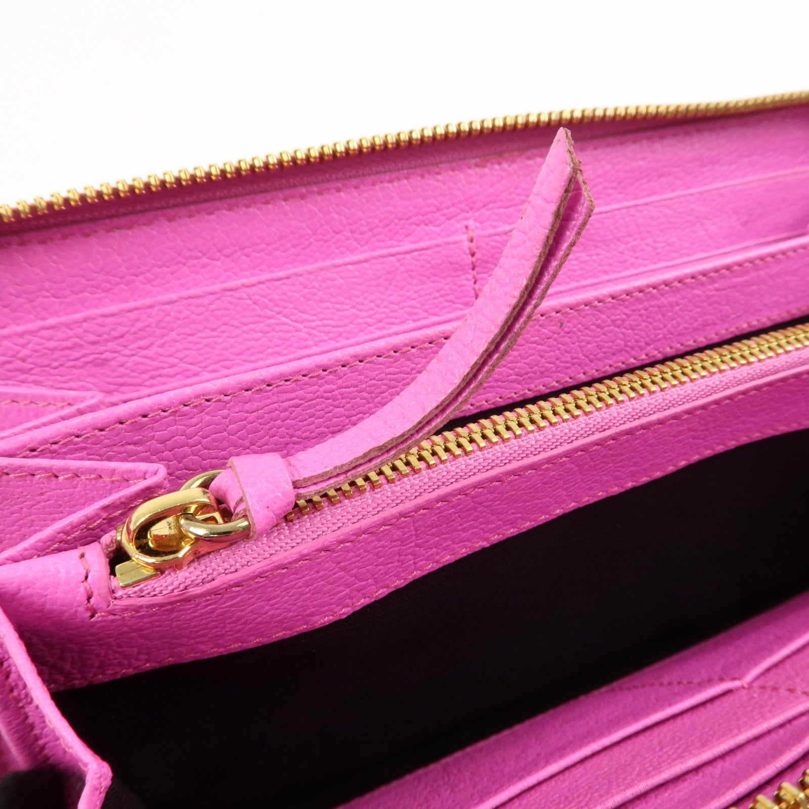 BALENCIAGA Leather Classic Continental Zip Wallet Pink 390187 Used