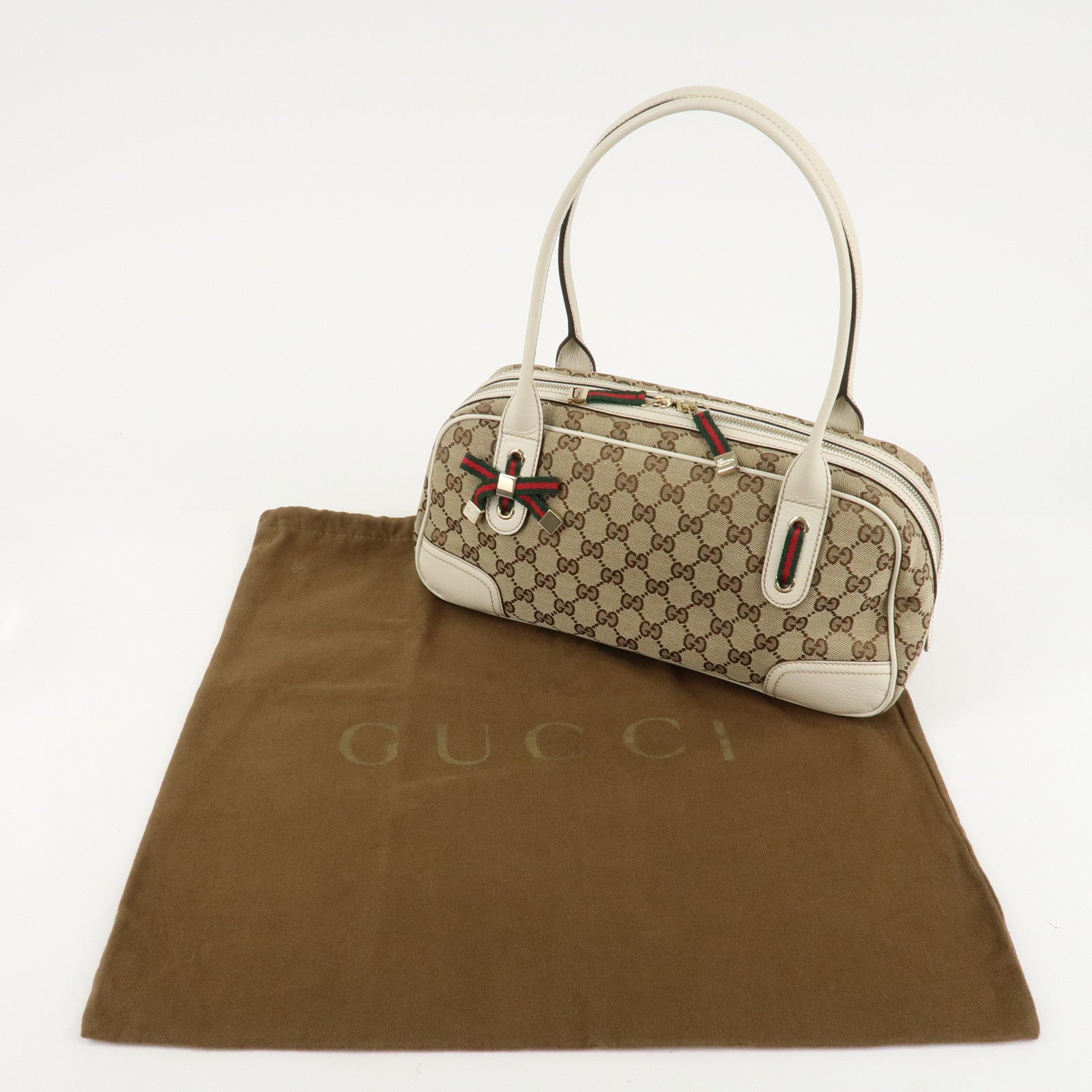 GUCCI Princy Sherry GG Canvas Leather Mini Boston Bag Beige 161720 Used