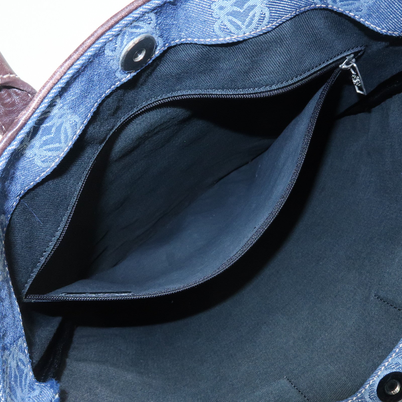 LOEWE Anagram Canvas Leather Tote Bag Blue Brown Used