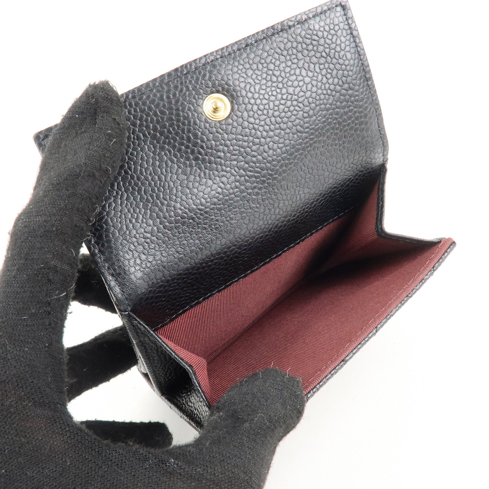 CHANEL Matelasse Cavier Skin W Hook Wallet Black A48980 Used