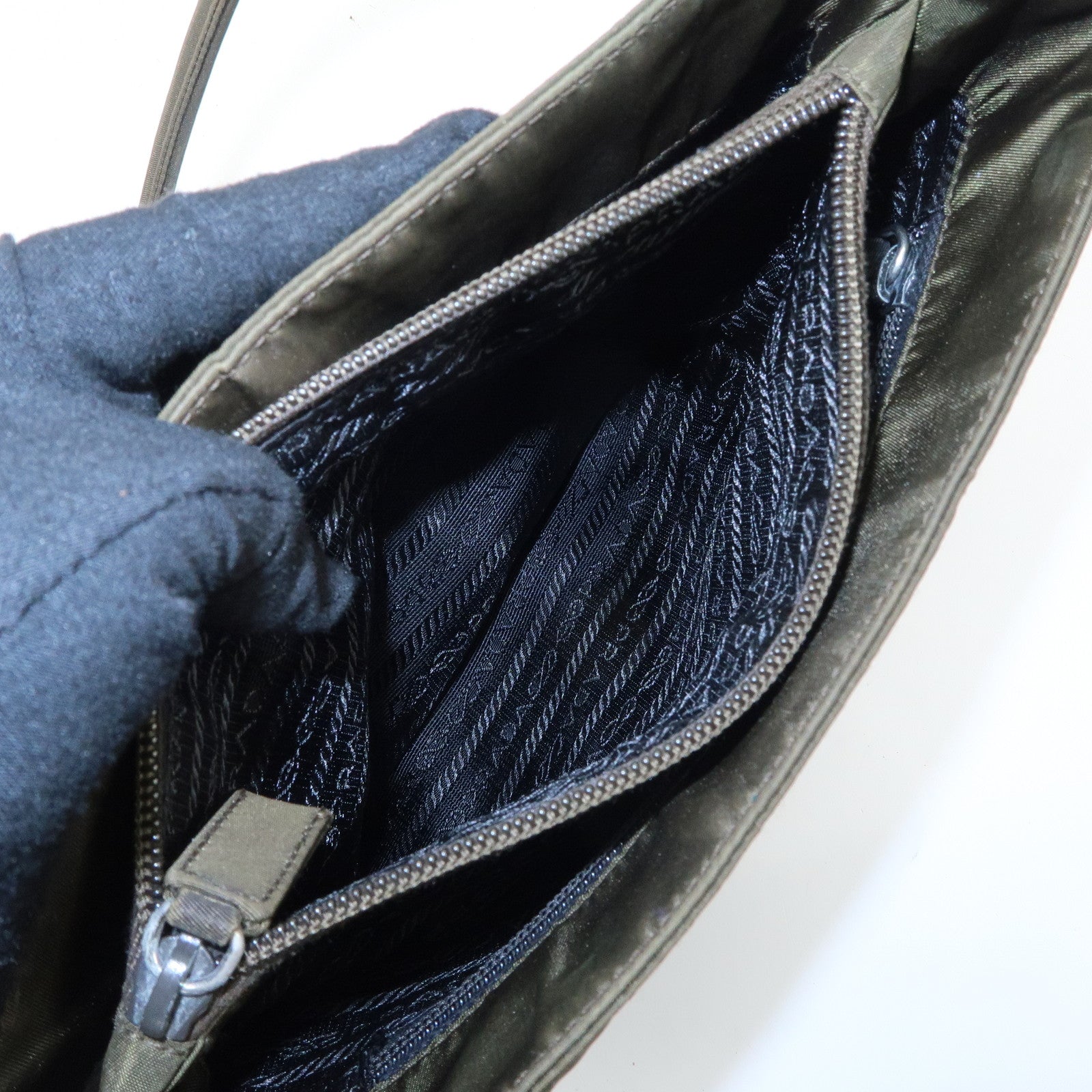 PRADA Nylon Tote Bag Shoulder Bag Khaki K3093 Used