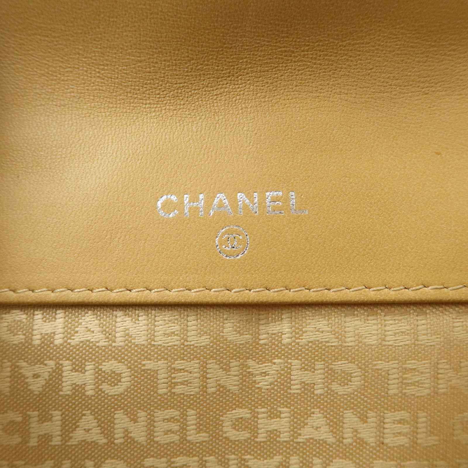 CHANEL Icon Line Lamb Skin W Flap Bi-fold Wallet Beige A24212 Used