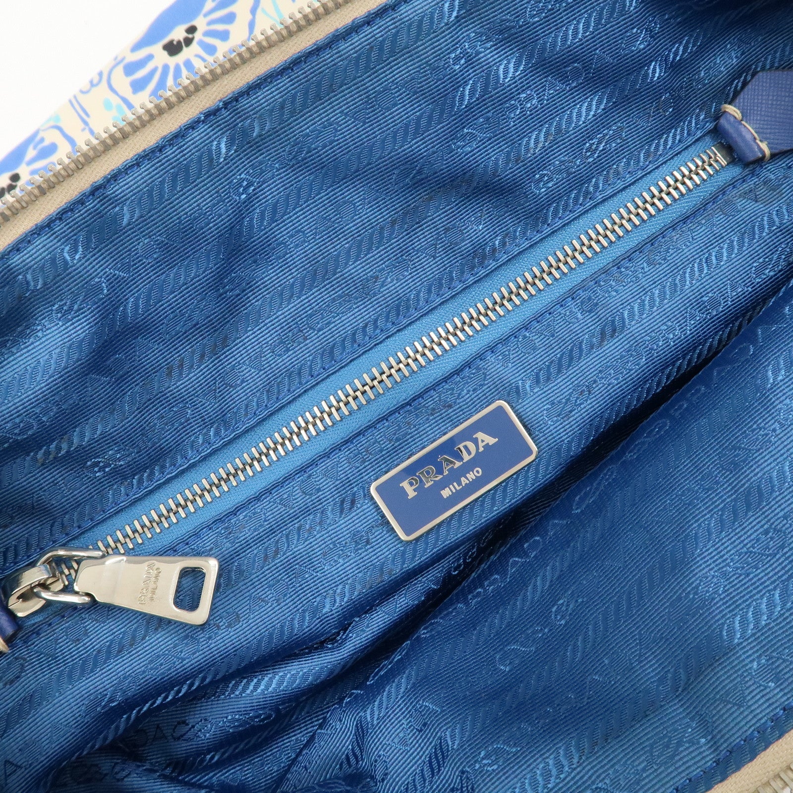 PRADA Nylon Leather 2Way Tote Bag White Blue Used
