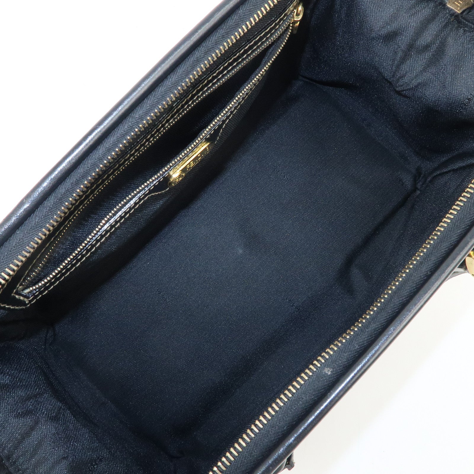 FENDI Pequin PVC Leather Boston Bag Black Brown 259022 Used
