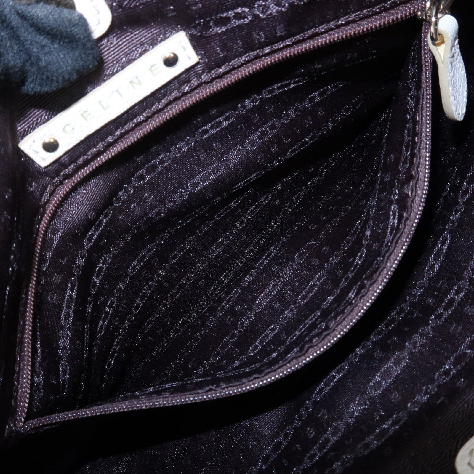 CELINE Leather Shoulder Bag White Gold Hardware Used