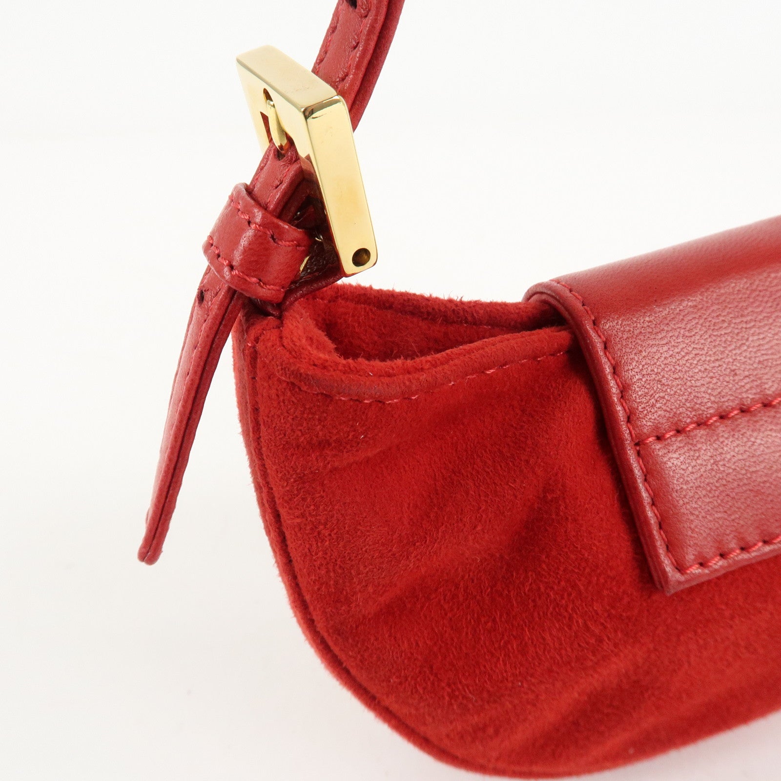 FENDI Suede Leather Mini Croissant Hand Bag Red 26673 Used