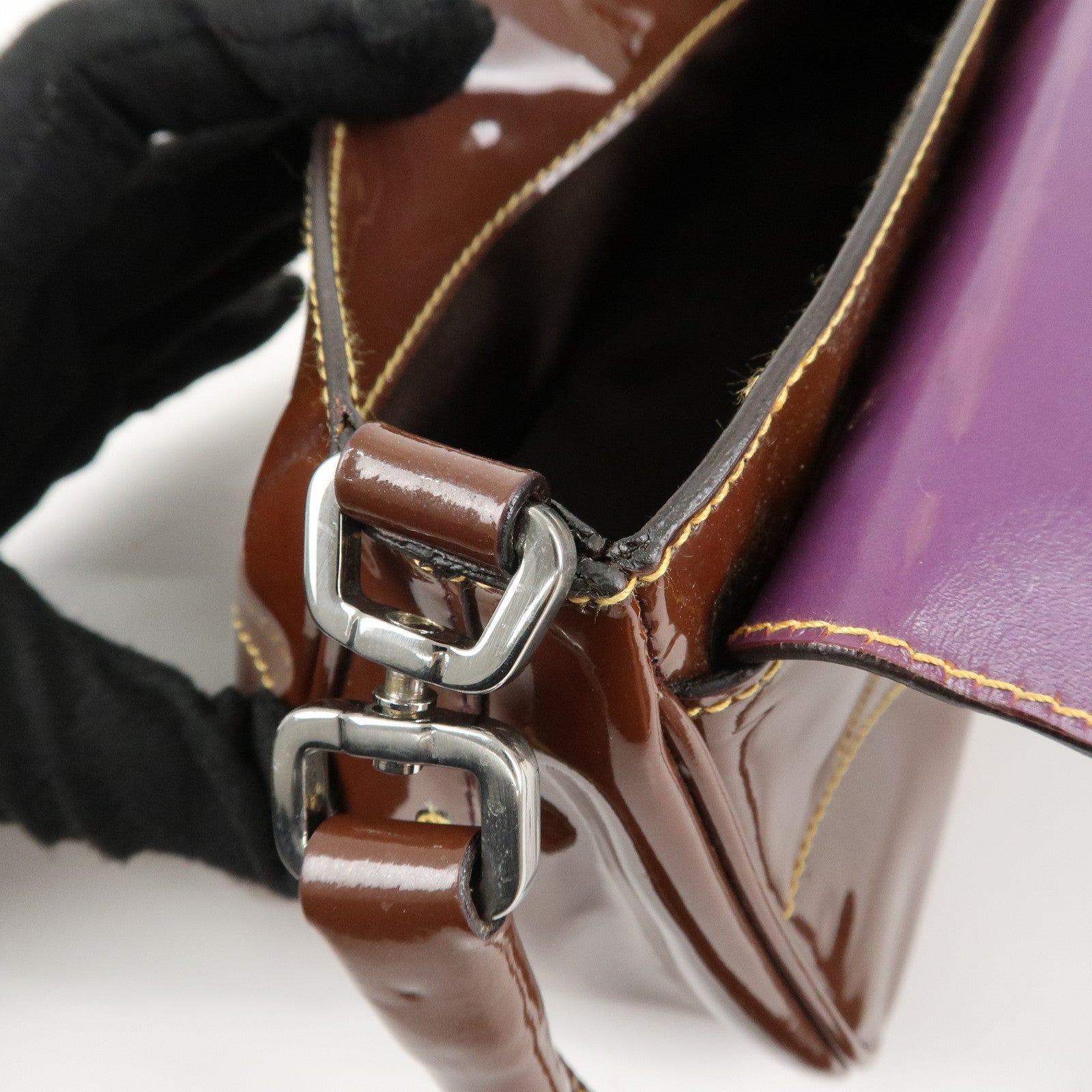 PRADA Patent Leather Shoulder Bag Brown Used