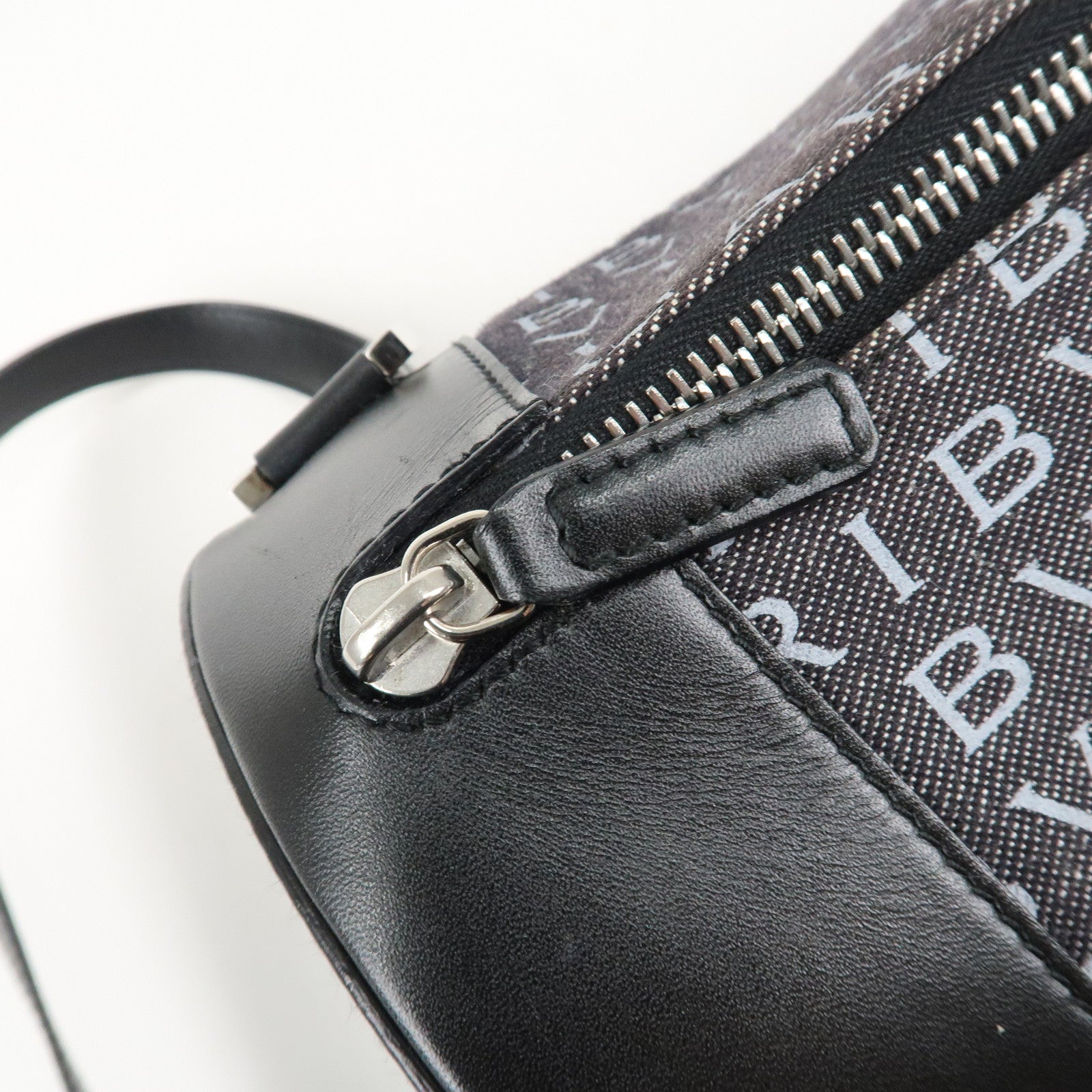 BVLGARI Logo Mania Canvas Leather B-Zero 1 Shoulder Bag Black Used