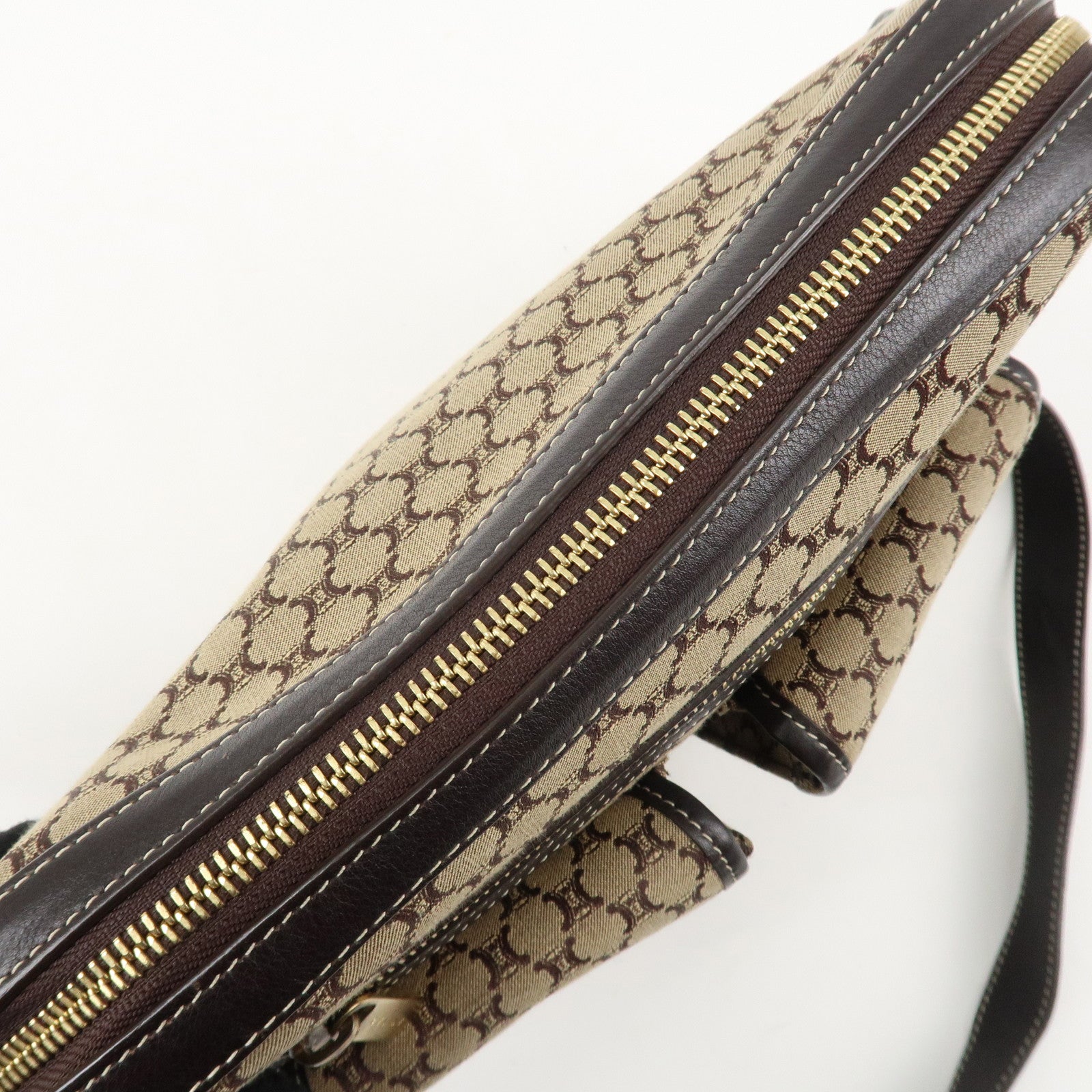 CELINE Macadam Canvas Leather Shoulder Crossbody Bag Beige Brown Used