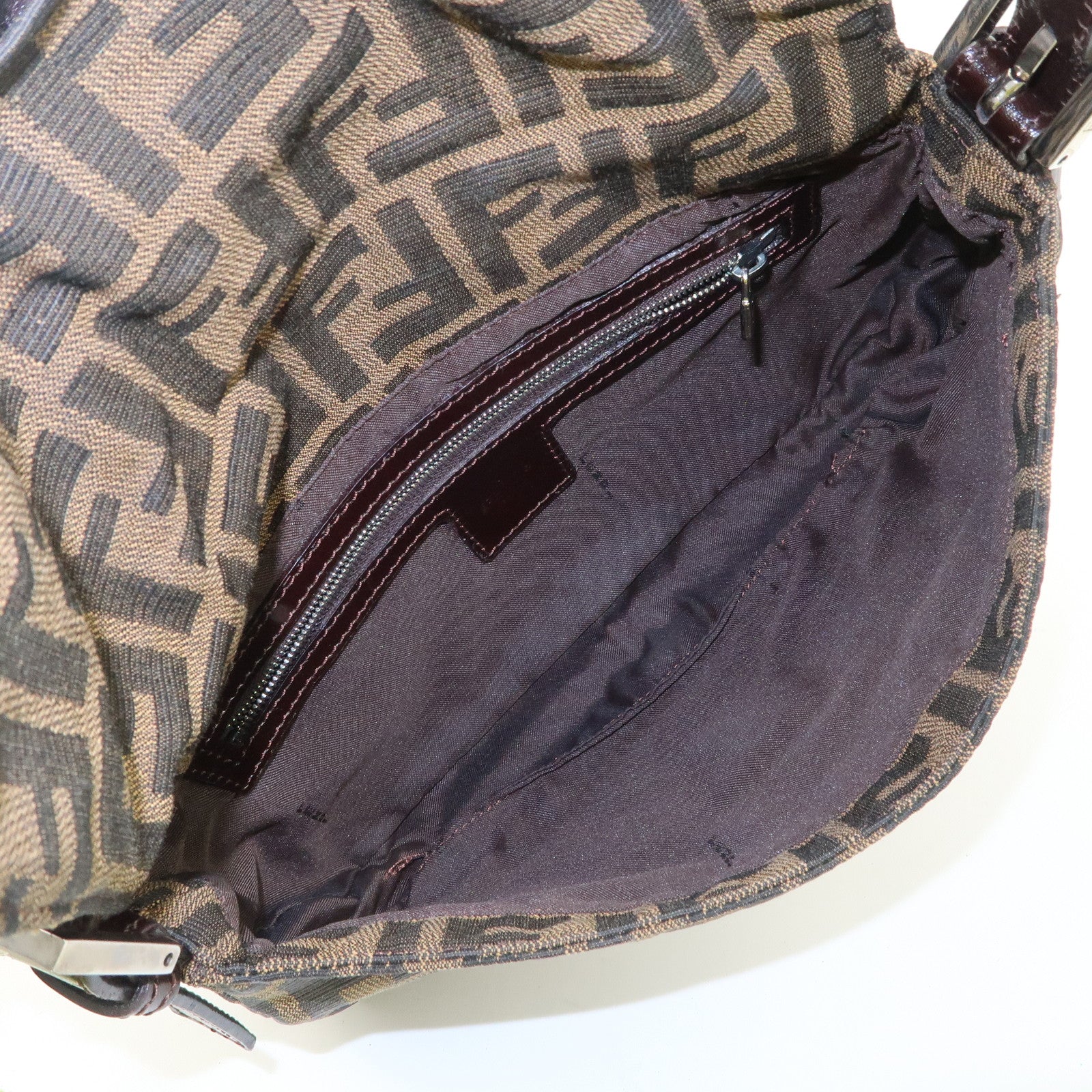 FENDI Mamma Bagguette Zucca Canvas Leather Shoulder Bag 26424 Used