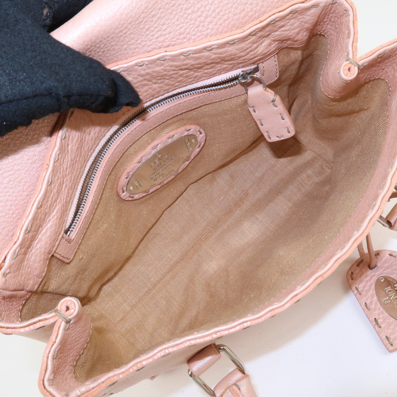 FENDI Selleria Leather Mini Linda Hand Bag Pink 8BR486 Used