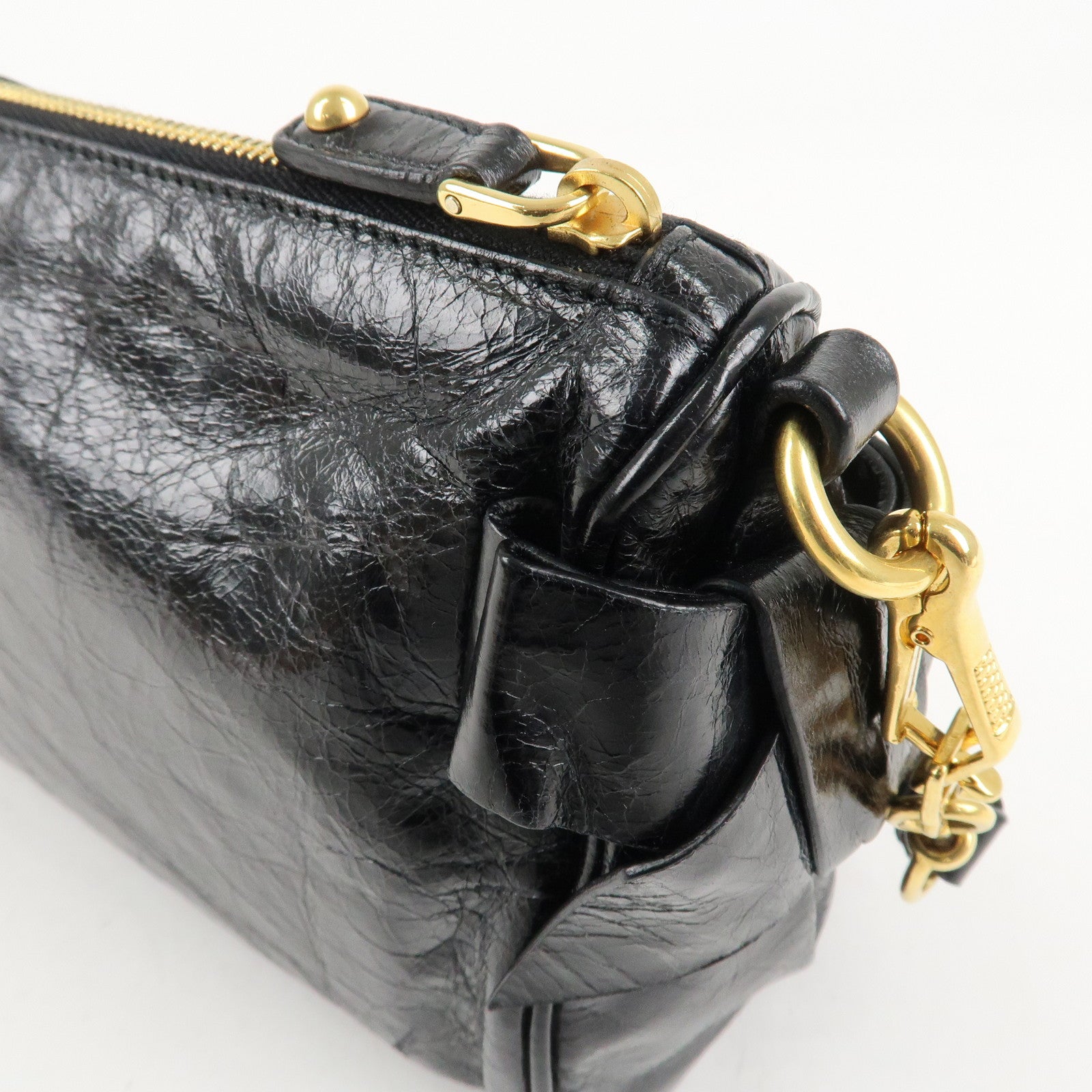 MIU MIU Leather Shoulder Bag Hand Bag Black Used