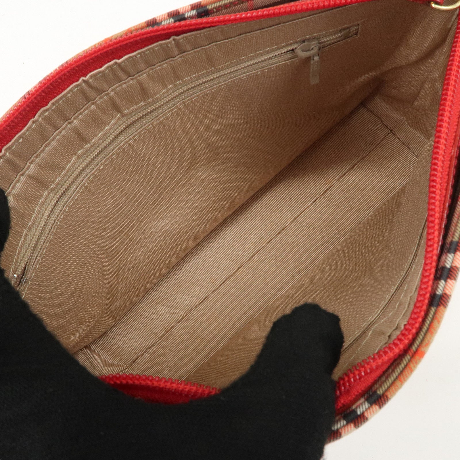 BURBERRY Nova Plaid Canvas Leather Shoulder Bag Hand Bag Red Used