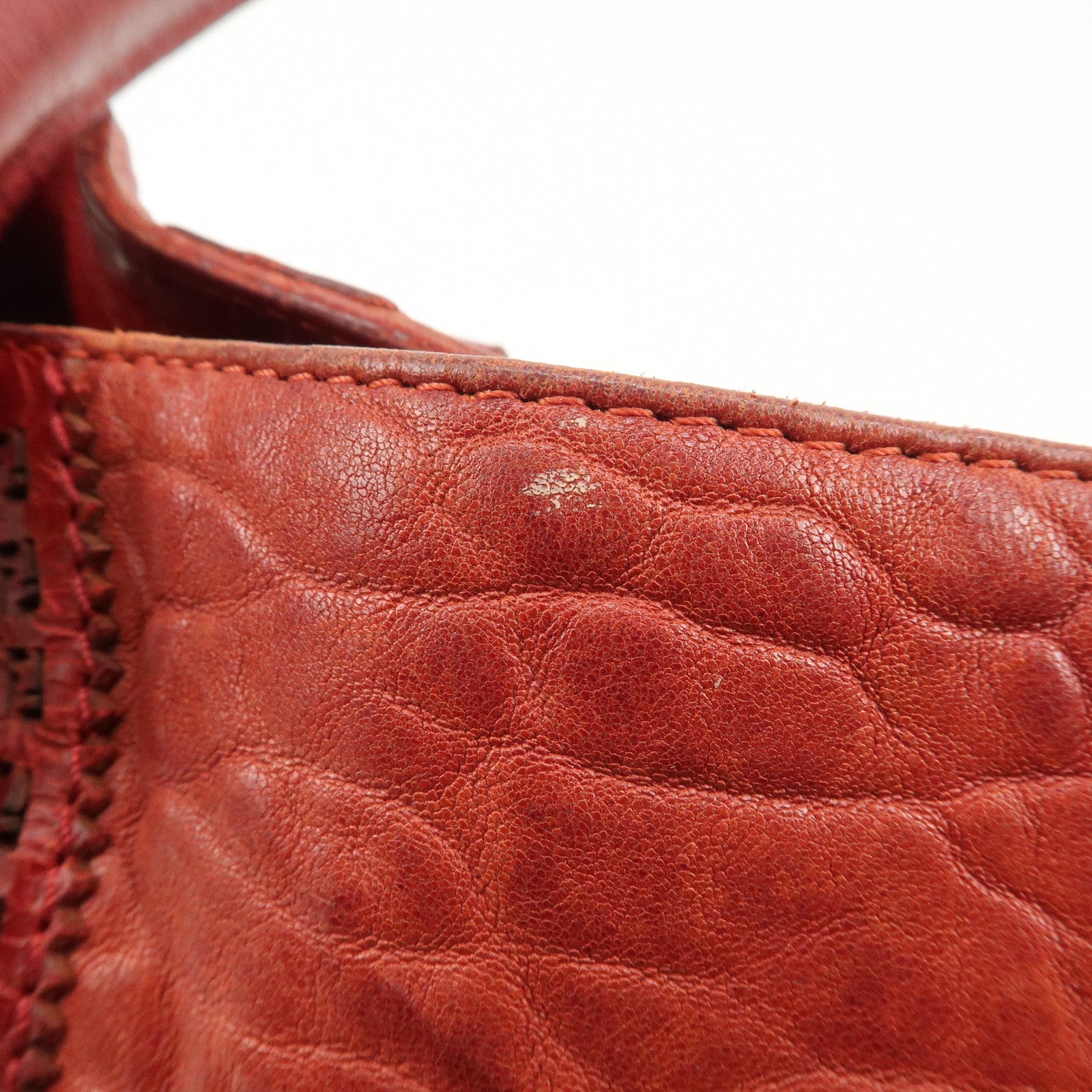 FENDI Ethnico Leather Tote Bag Shoulder Bag Red 8BN162 Used