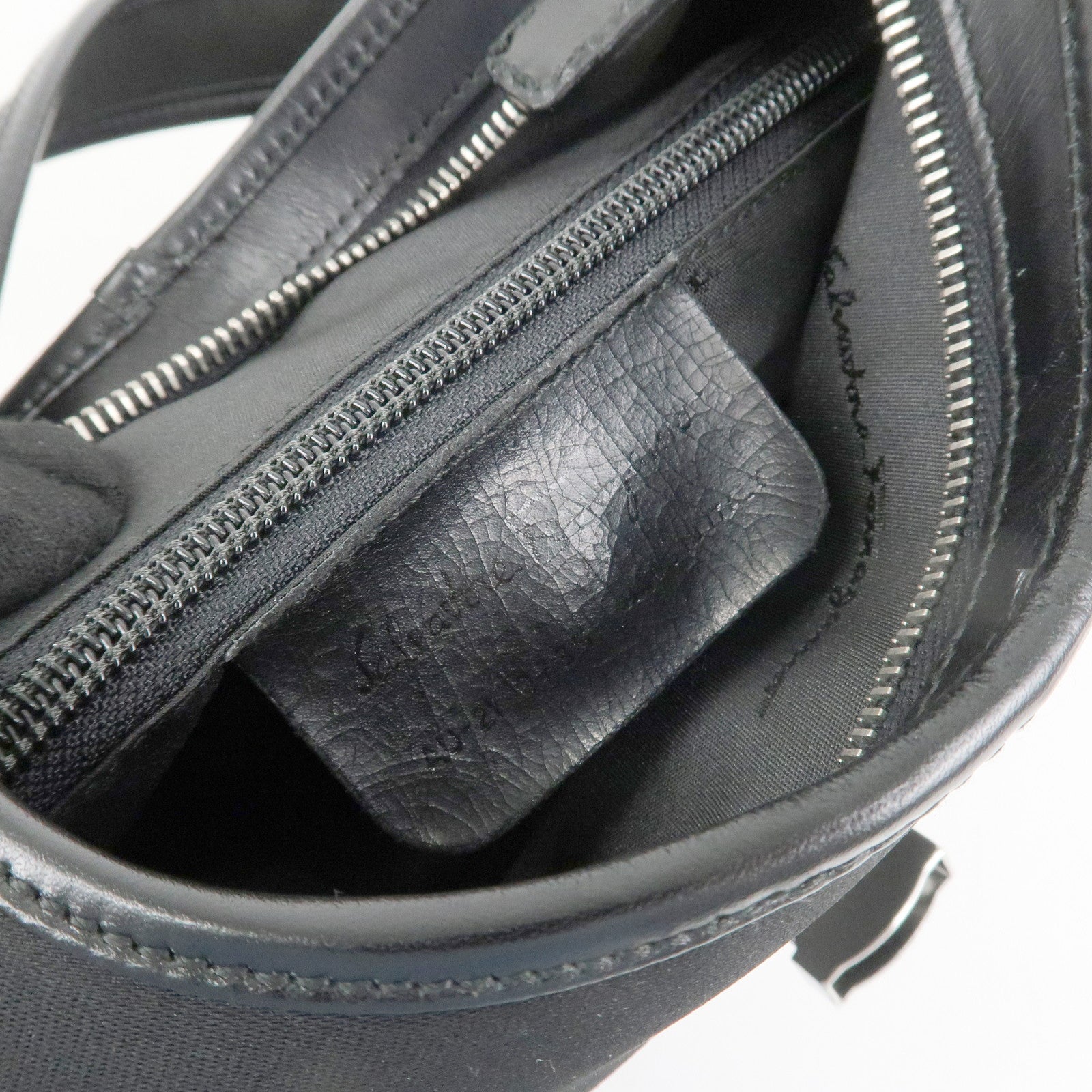 Ferragamo Nylon Leather Shoulder Bag Hand Bag Silver HDW Black Used