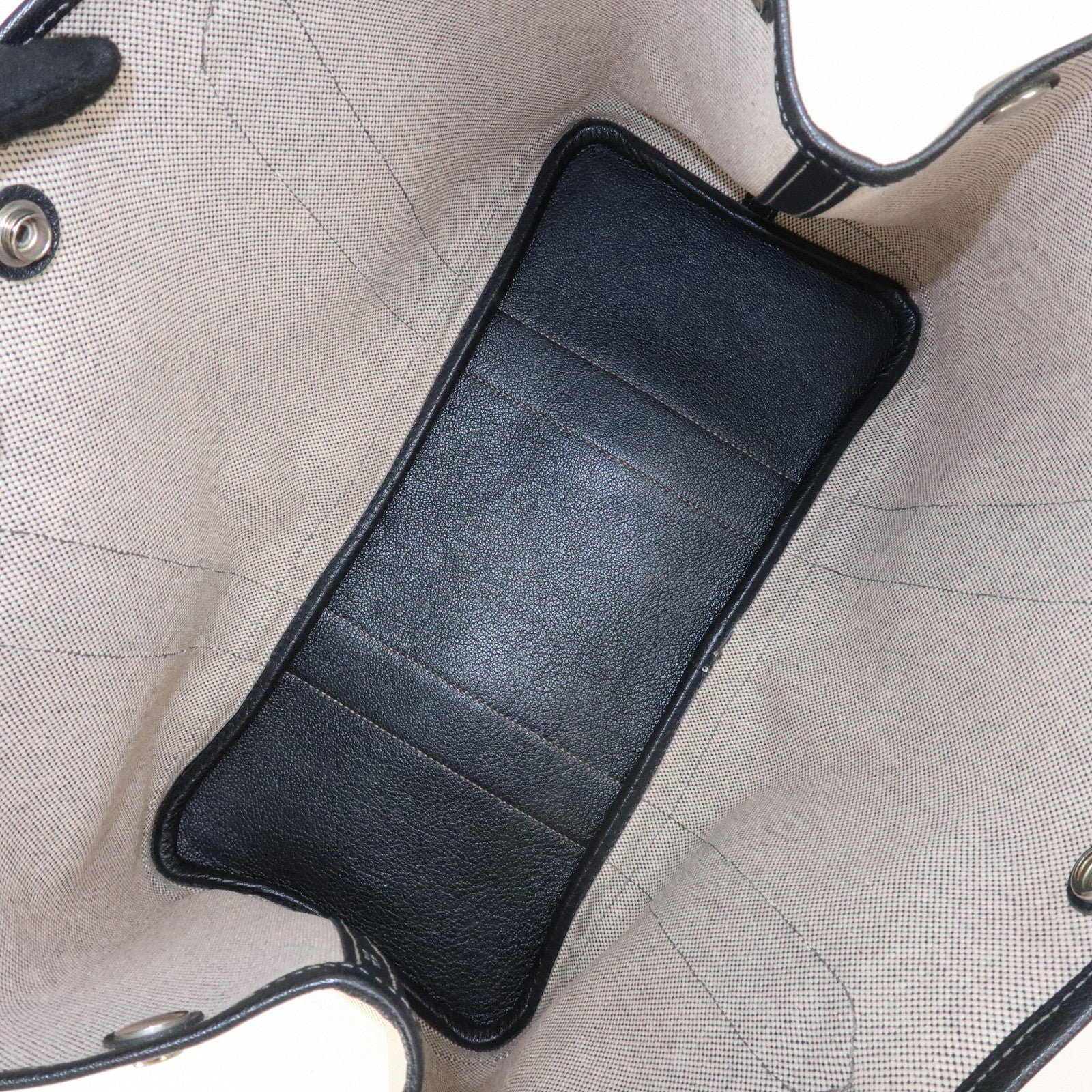 HERMES ToileOfficier Leather Garden Party PM J Stamped Tote Bag Used