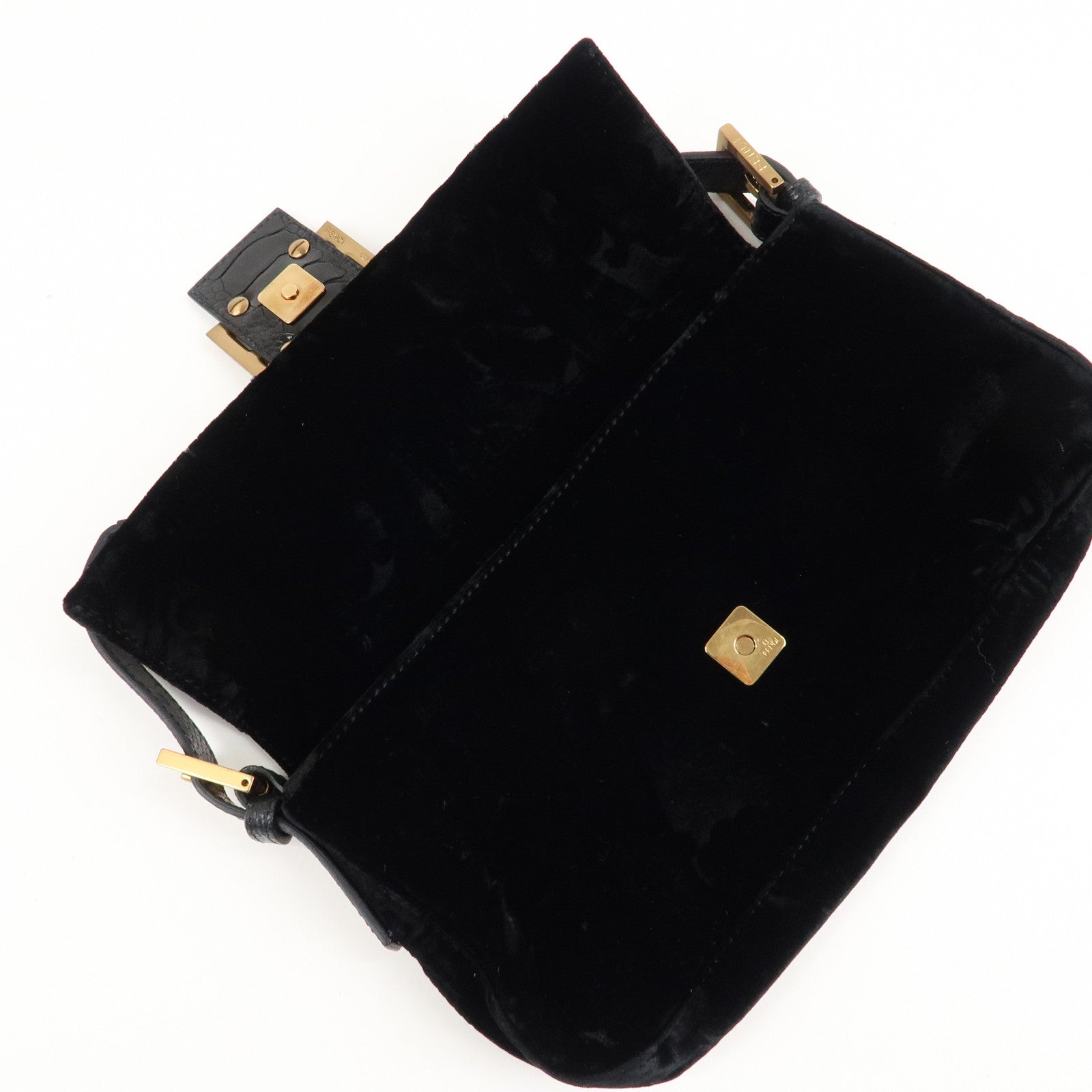 FENDI Mamma Baguette Polyester Leather Shoulder Bag Black 8BR000 Used