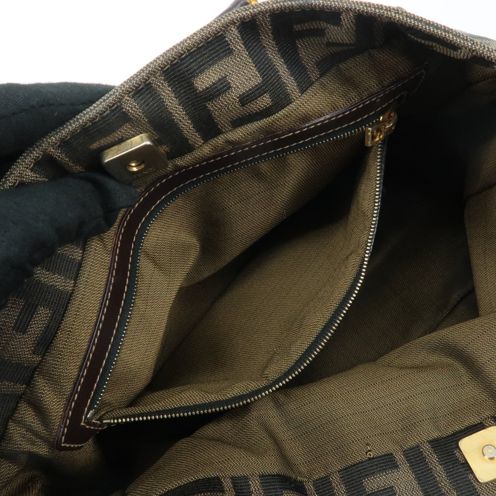FENDI Zucca Canvas Leather Tote Bag Hand Bag Brown Used