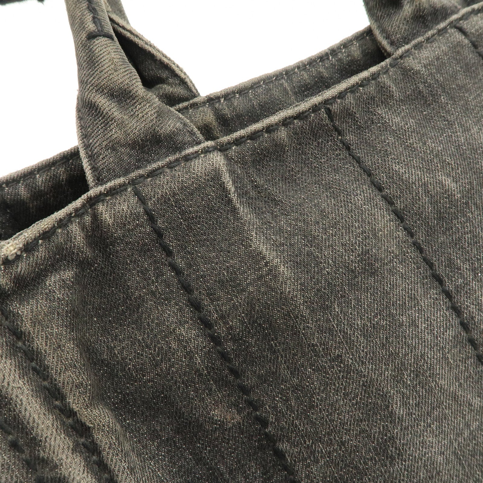 PRADA Canapa Mini Denim Hand Bag Tote Bag Black 1BG439 Used
