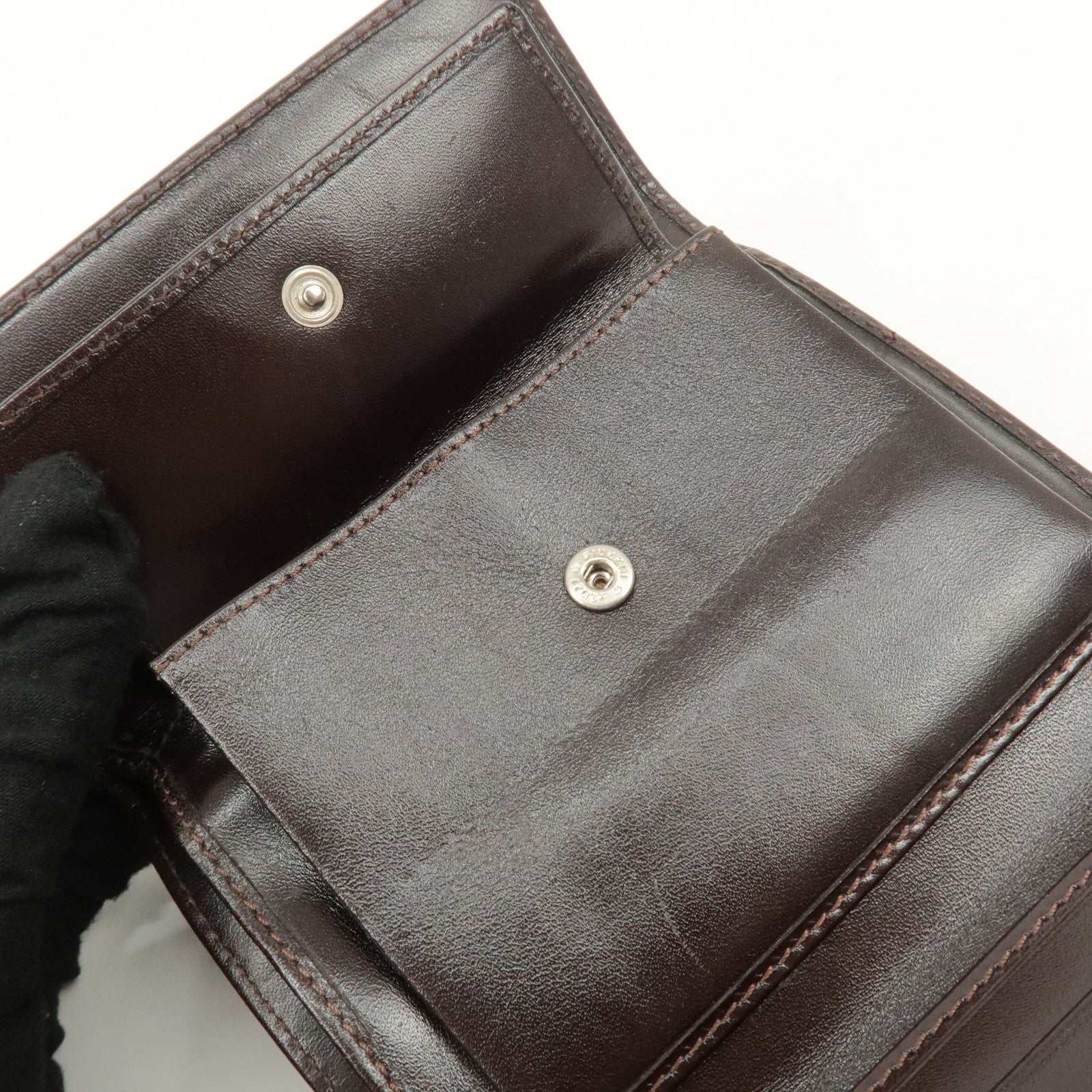 FENDI Zucca Canvas Leather Hook Tri-fold Wallet Brown 30729 Used