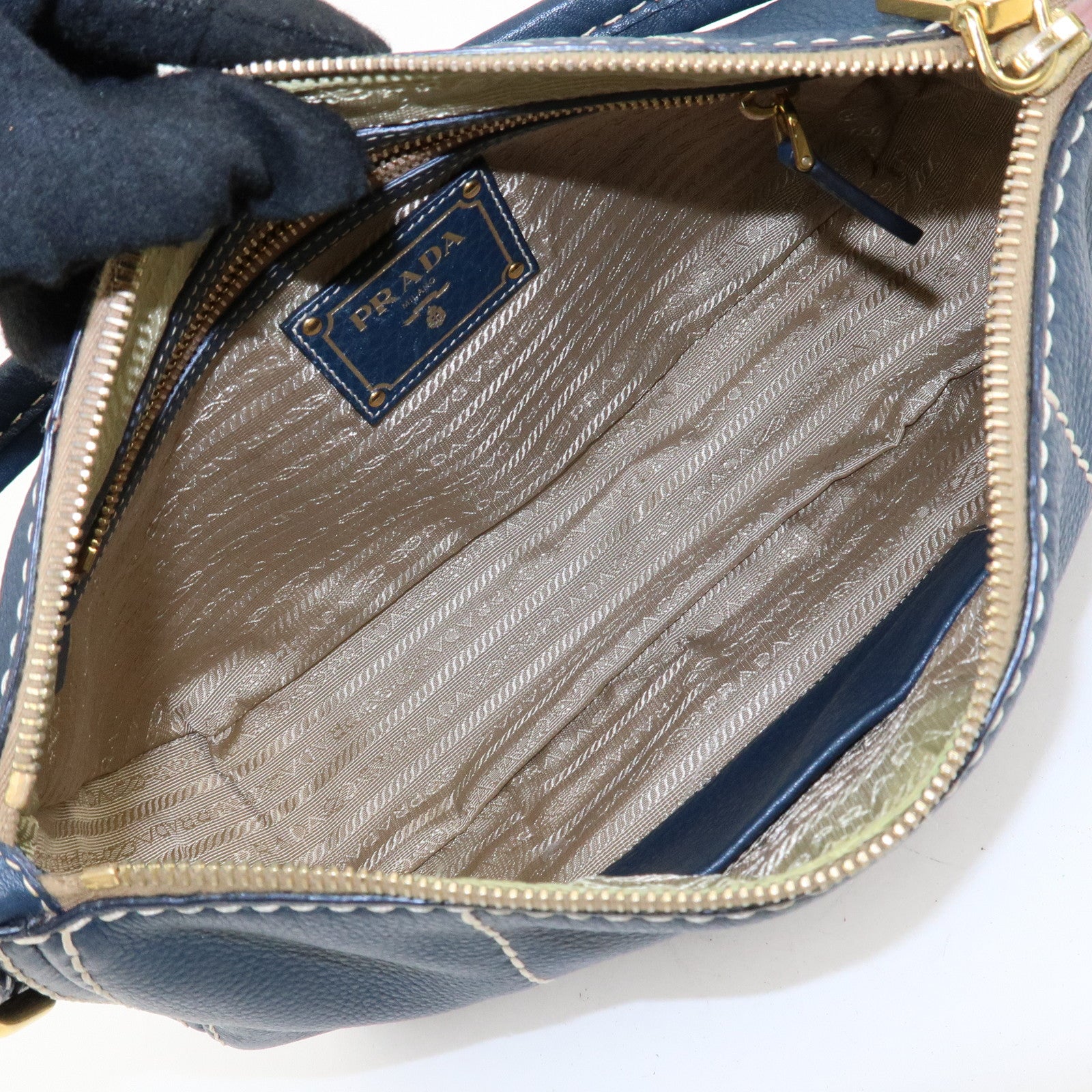 PRADA Soft Calf Leather Shoulder Bag Hand Bag Blue BR4690 Used