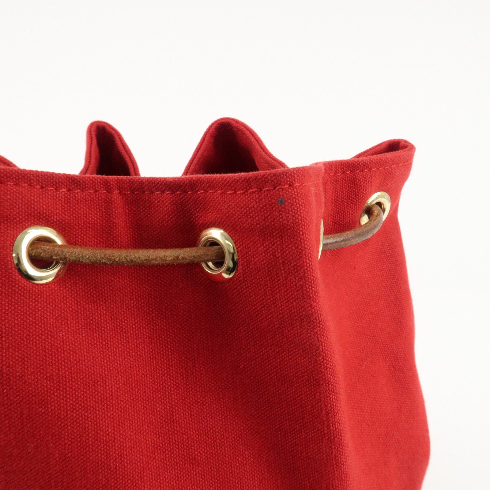 HERMES Canvas Leather Porochon Mimil PM Shoulder Bag Red Used