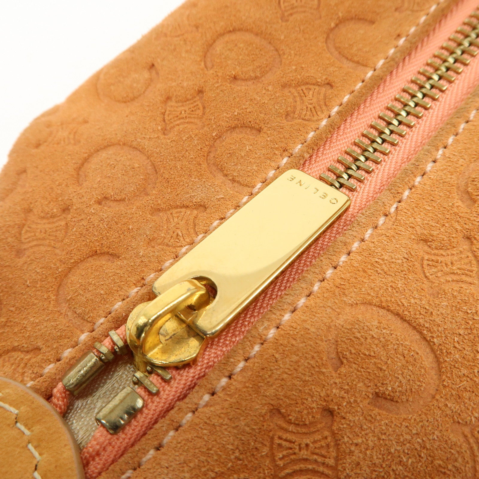 CELINE C Macadam Suede Leather Shoulder Bag Pink Beige Used