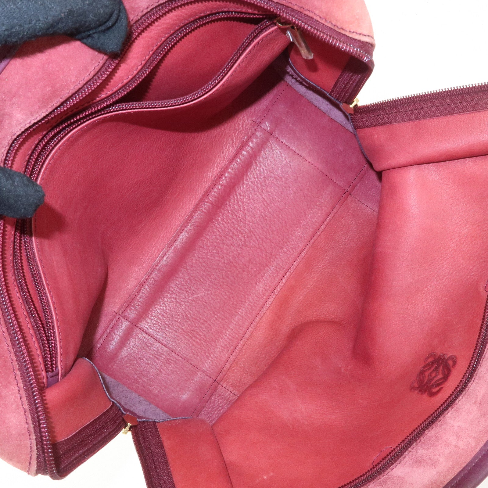 LOEWE Anagram Suede Leather Amazona 32 Hand Bag Pink Purple Used