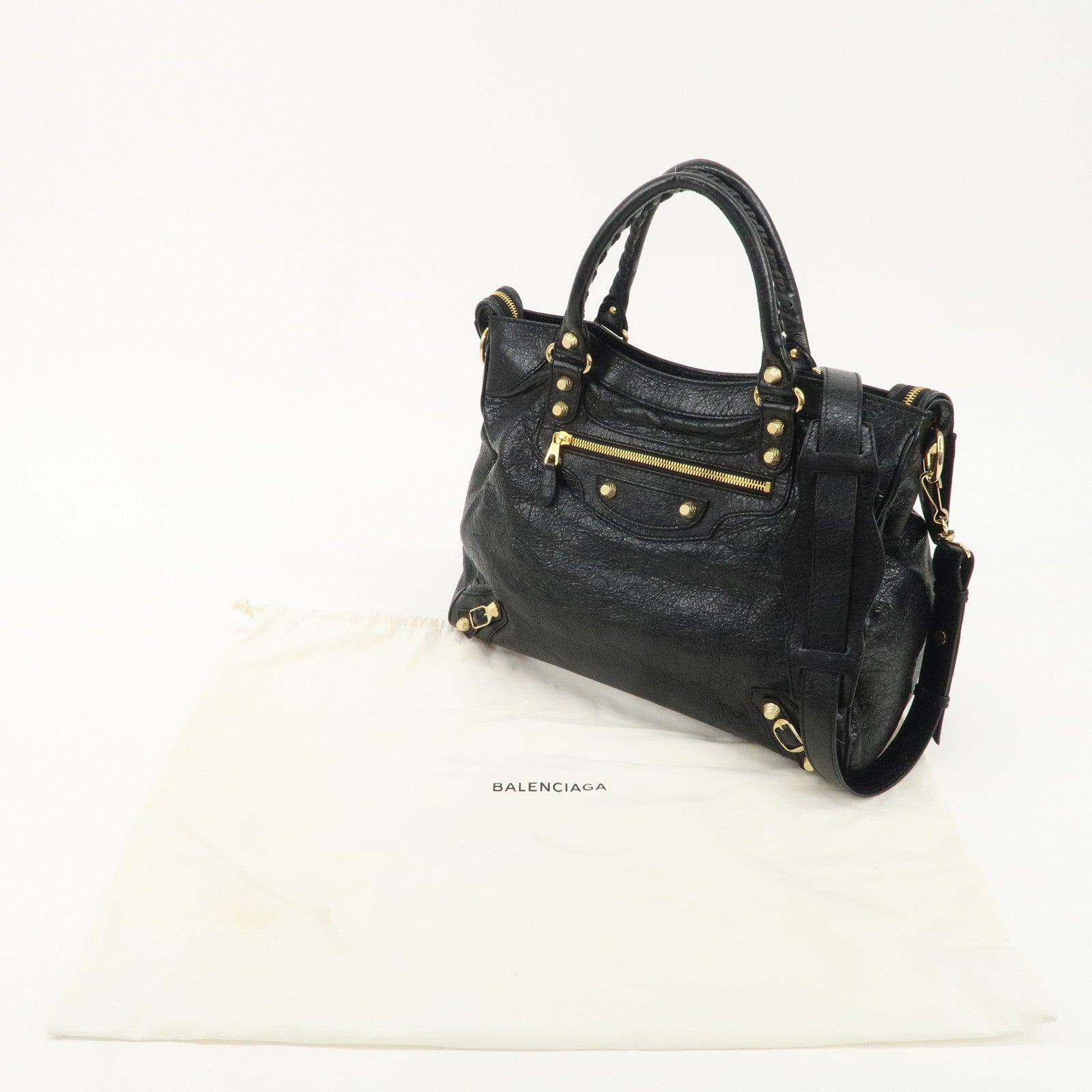 BALENCIAGA Leather The Giant Velo Hand Bag Black 28201 Used